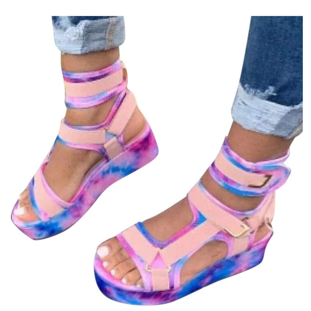 Women's Wide Width Wedge Sandals with Ankle Buckle - 2020 Fashion Summer Beach Sandals, Open Toe Espadrille Platform Shoes for Casual Outings, Vacations & Beach Wear