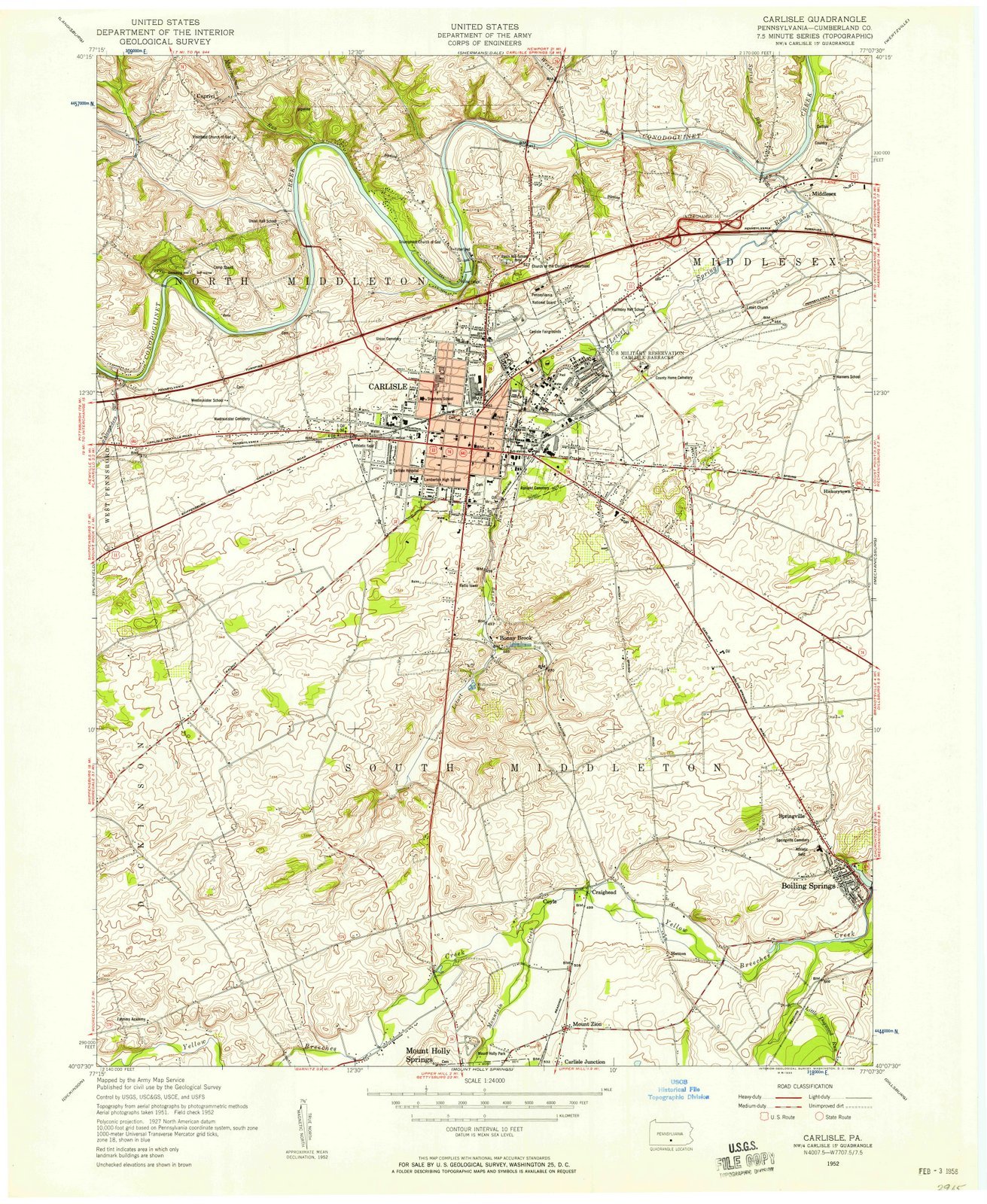 1952 Carlisle, PA Historical Topographic Map - USGS Vintage Wall Art Poster 44x55 Inches - Large Framed Decor for Home, Office & Classroom