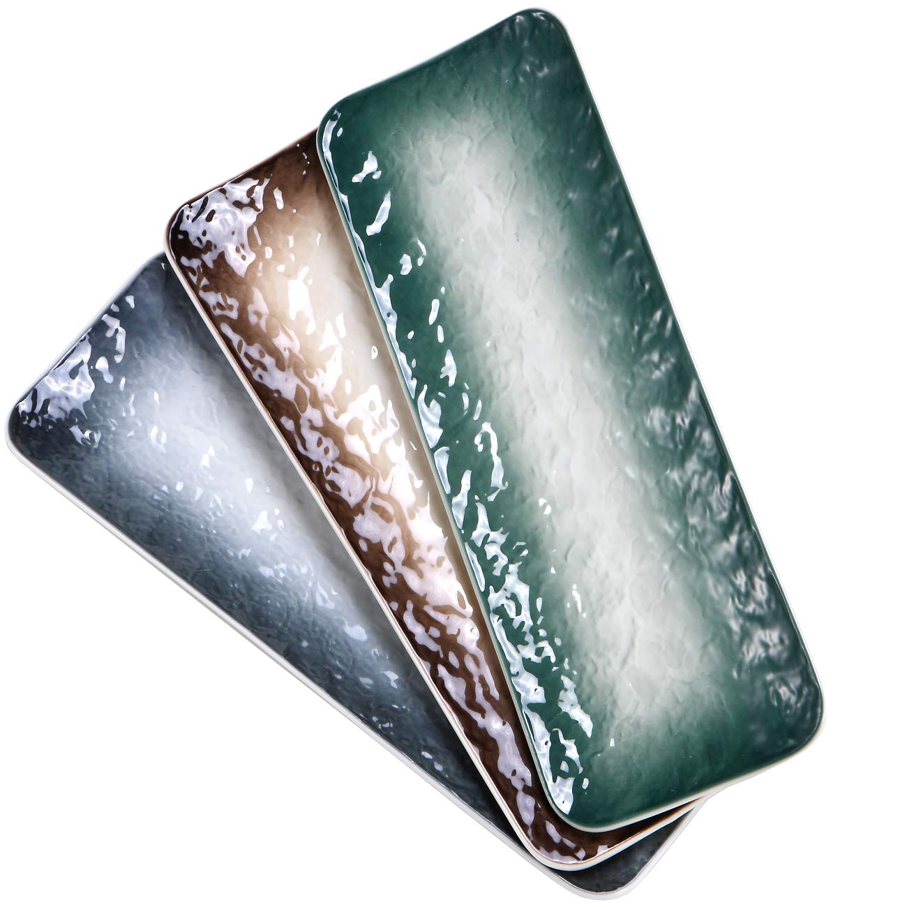 Eglaf 11.5'' Ceramic Platters - Rectangular Embossed Sushi Serving Plates - Porcelain Appetizer Trays for Party, Dinner, Home Decor (Set of 3 Colors) | Perfect for Entertaining Guests, Holiday Gatherings & Restaurant Presentation