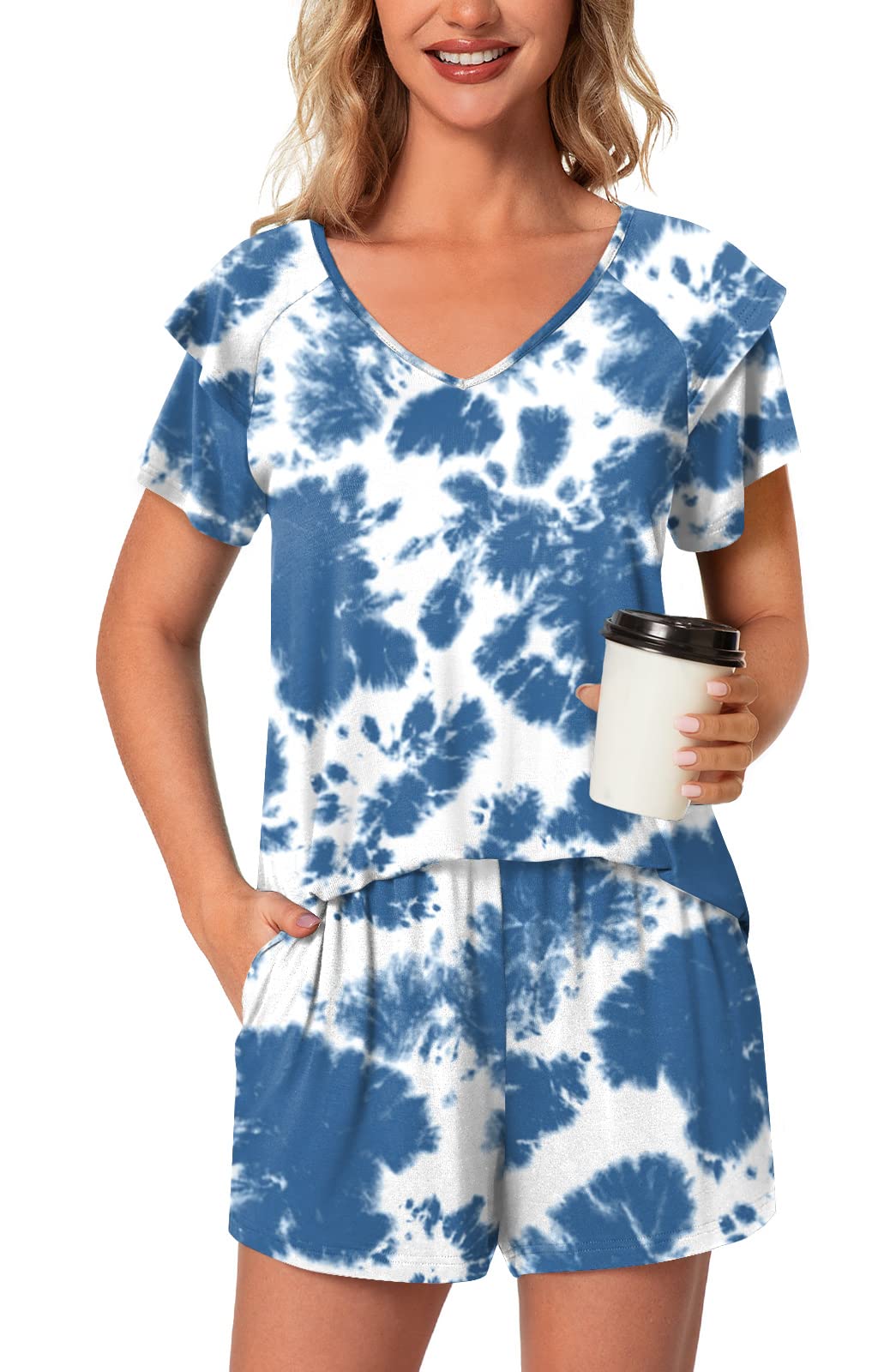 Aodemo Women's Summer Pajama Sets - Soft Short Sleeve Sleepwear with Pockets & Keyhole Design for Lounge, Nightwear & Comfortable Sleep | Perfect for Vacation, Relaxing at Home & Gift Giving