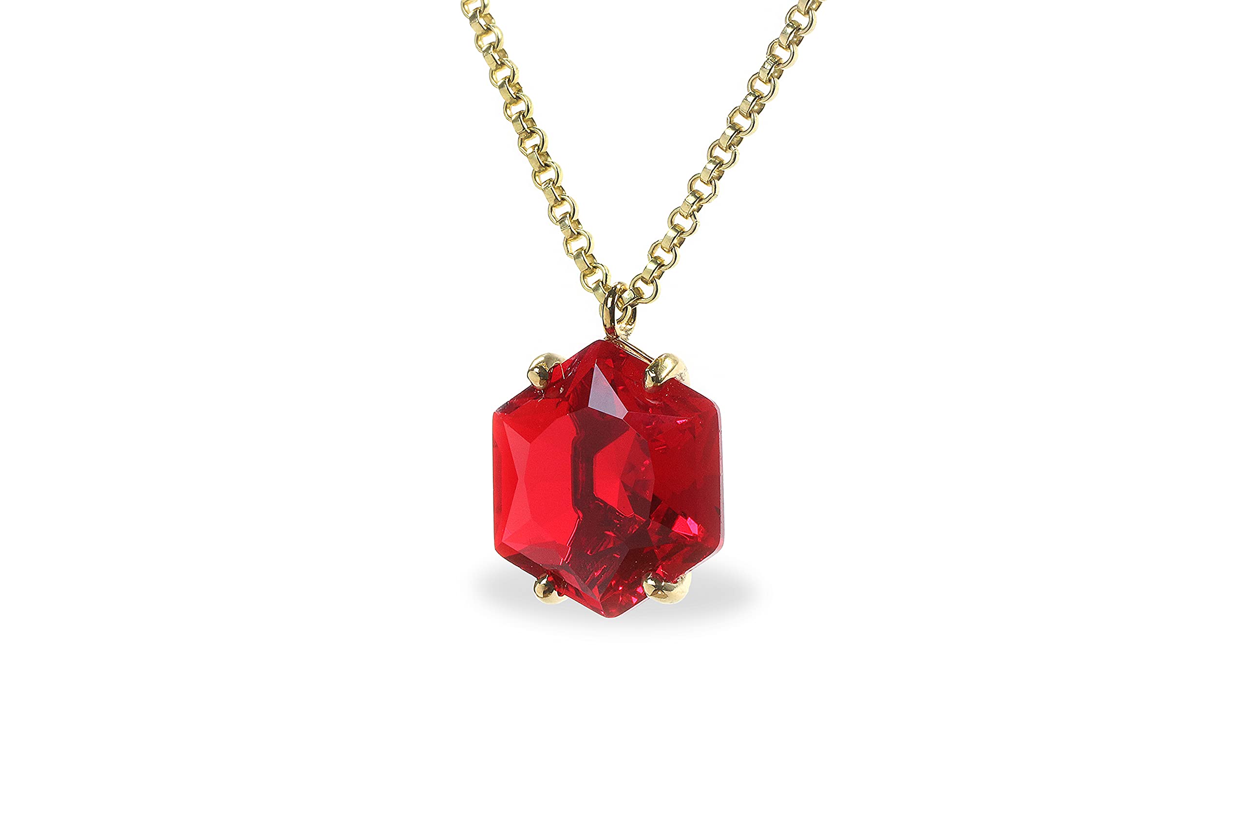 Hexagon Cut Ruby Necklace - July Birthstone Jewelry for Women - Elegant Gift for Wedding Anniversary, Graduation, Mothers Day & Birthday - Customizable Gemstone Necklace - Perfect for Date Night, Office Wear & Special Occasions