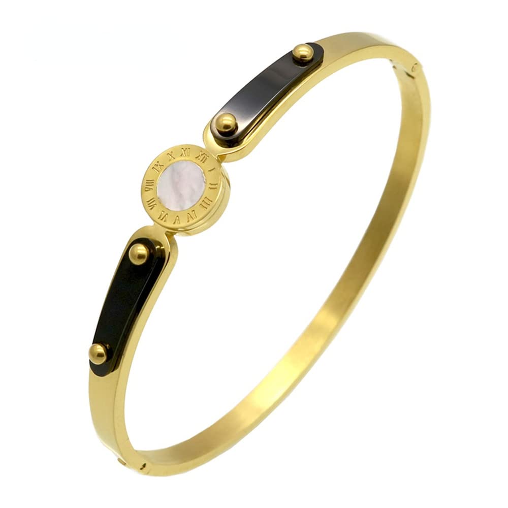 Roman Numeral Bracelet for Women - Stainless Steel Roman Number Bangle with White Shell - Silver & Gold Colors | Perfect for Gifts, Anniversaries, and Everyday Elegance