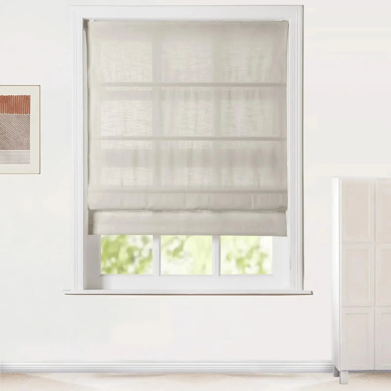 Jawara Linen Cotton Roman Shade with Cord Lift - Elegant Window Treatment for Living Room, Bedroom & Office