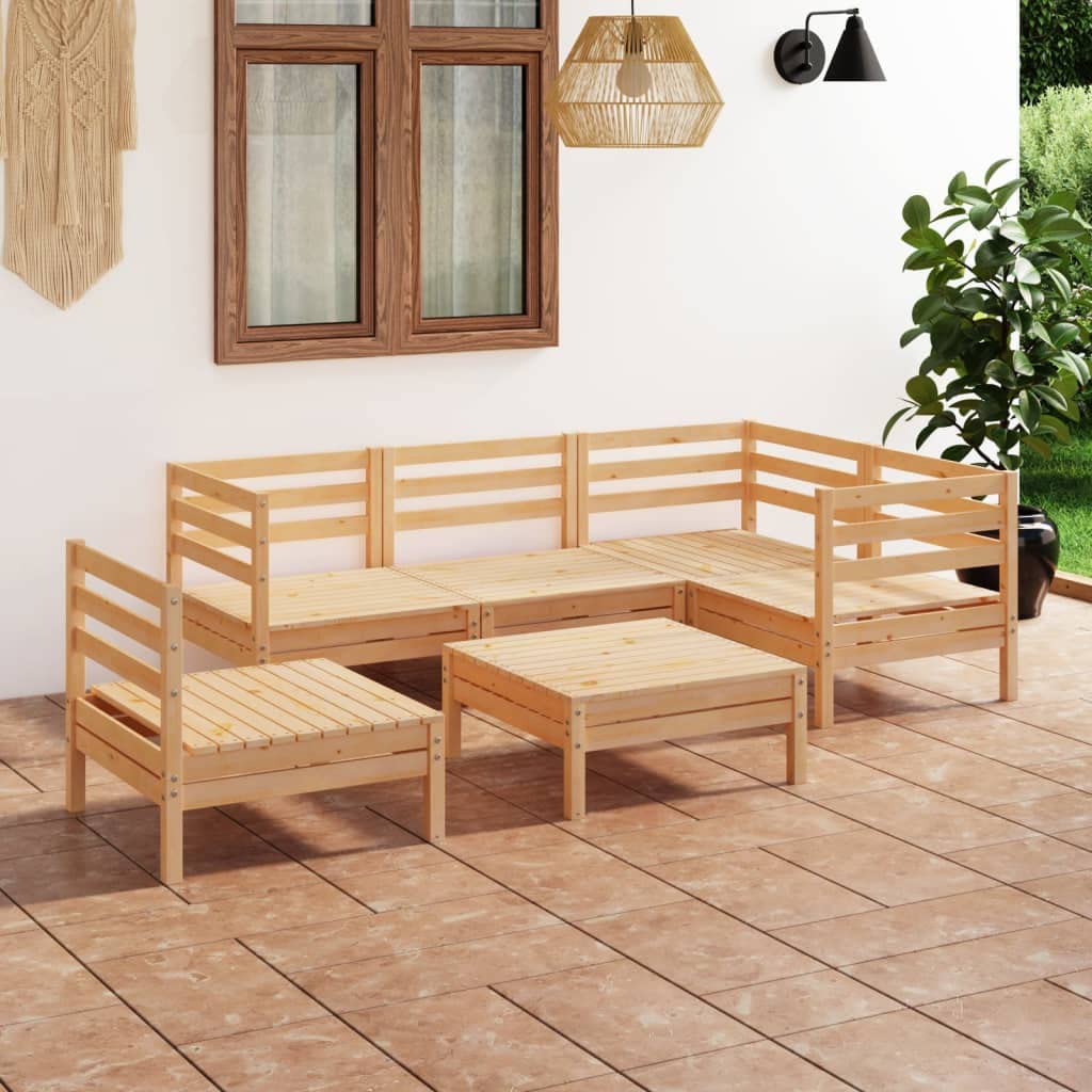 vidaXL 6-Piece Solid Pinewood Patio Lounge Set - Modular Rustic Design, Weather-Resistant Outdoor Garden Furniture for Backyard, Poolside & Terrace Relaxation