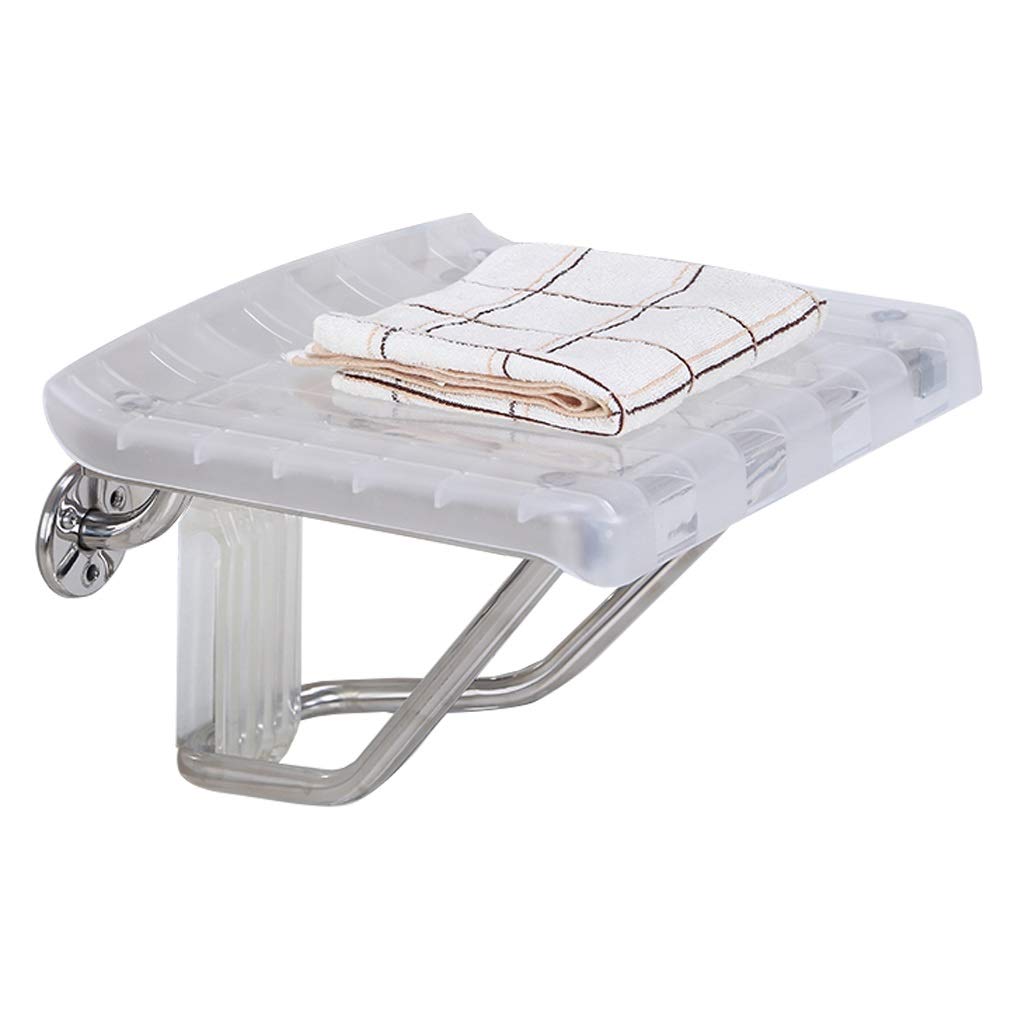 Wall Mounted Plastic Shower Chair - White Folding Bathroom Stool with Stainless Steel Frame | Foldable Bath Seat for Adults, Elderly & Disabled | Safe Bathing Aid for Home, Sauna & Spa Use