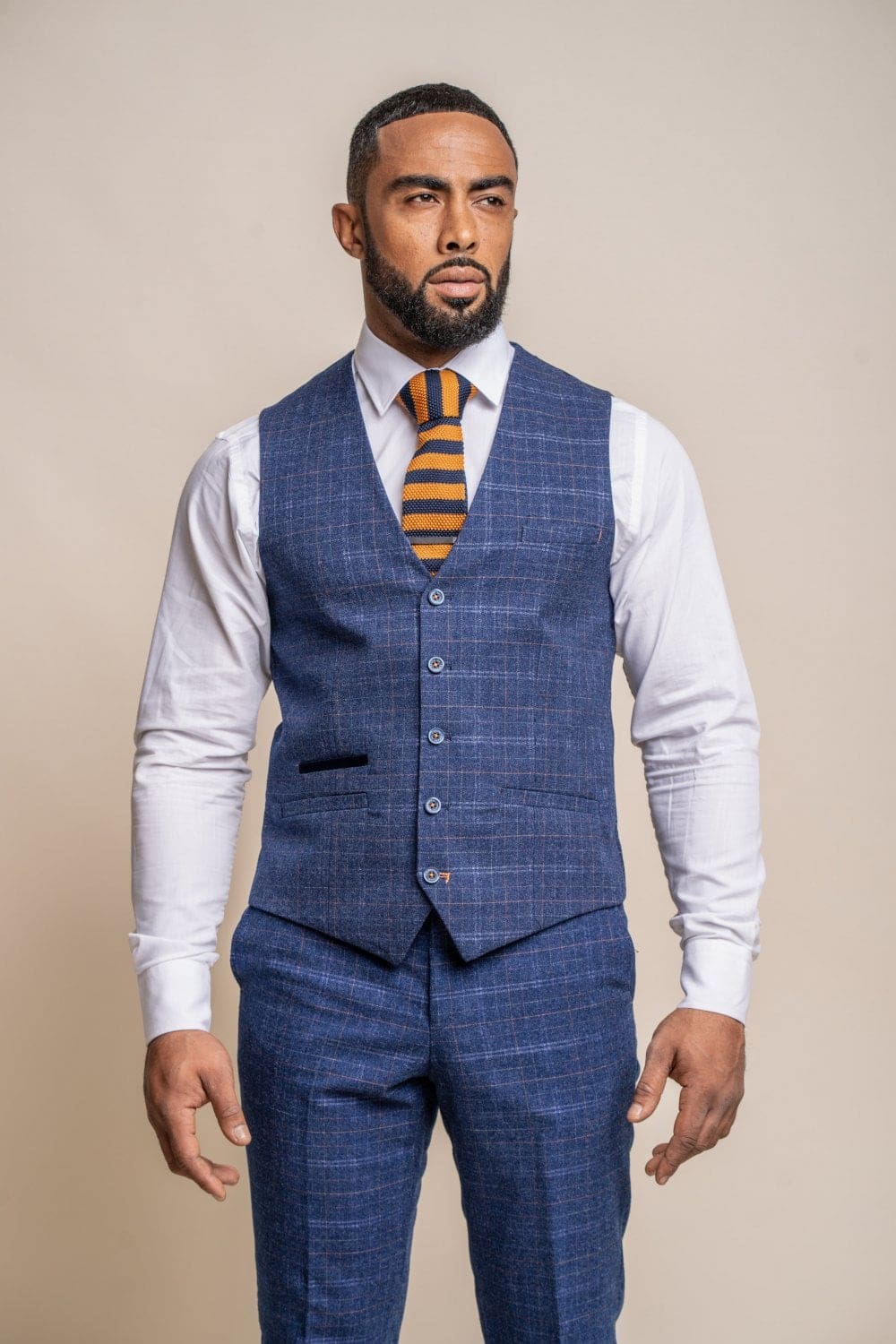 Cavani Kaiser Blue Tweed Waistcoat for Men | Premium Slim Fit Vest | Formal & Wedding Attire | Office & Special Occasion Wear