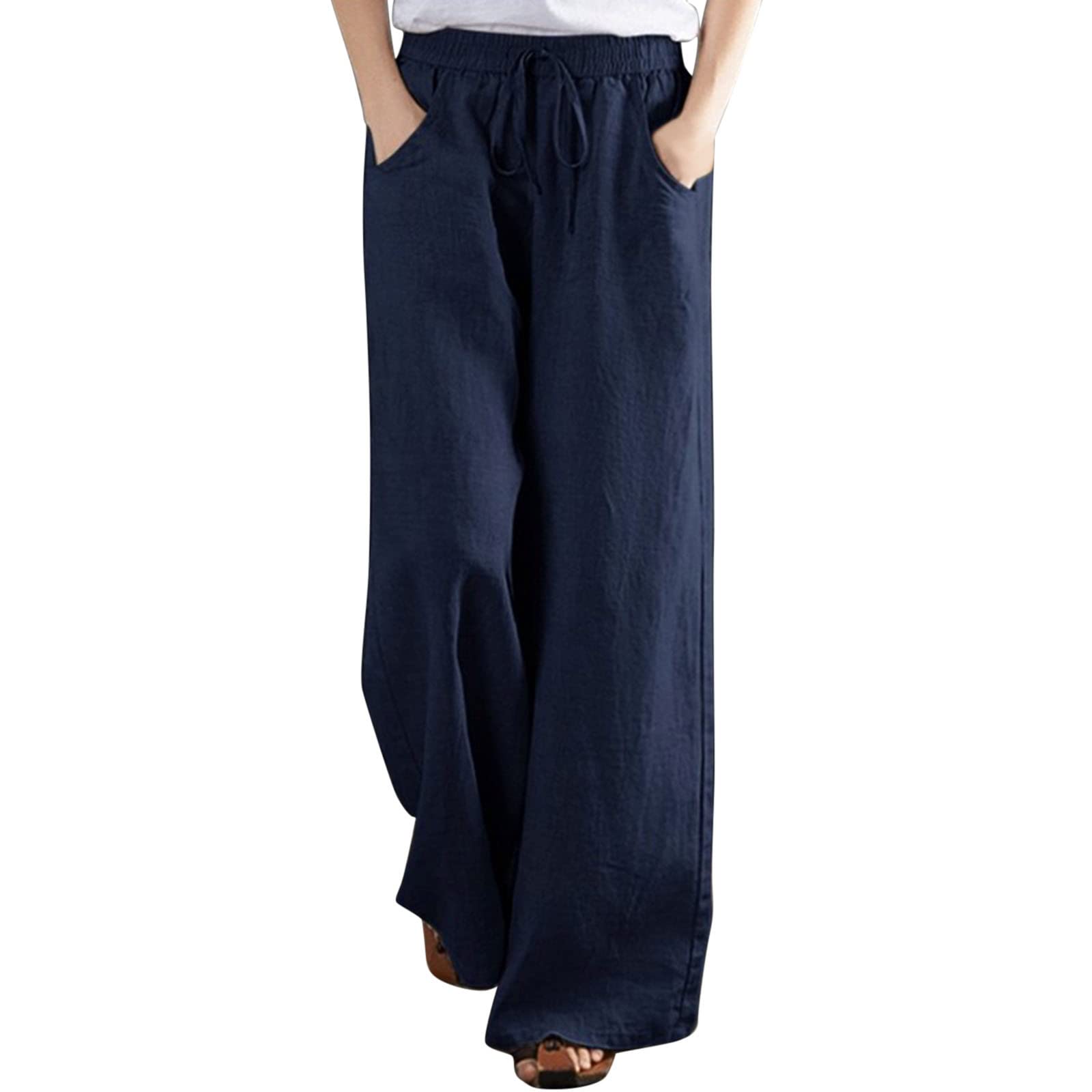 Women's Cotton Linen Pants - Fitted Tapered Capris with Pockets | Casual Lounge & Cargo Pants for Everyday Wear | Perfect for Yoga, Travel & Summer Outfits