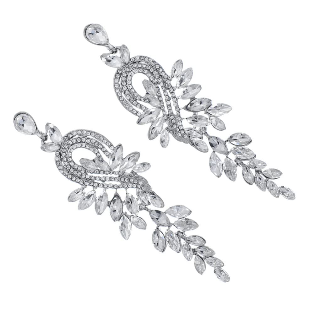Elegant Rhinestone Flower Dangle Earrings for Women - Long Drop Wedding Party Jewelry | Perfect for Bridal, Prom, Evening Events & Special Occasions