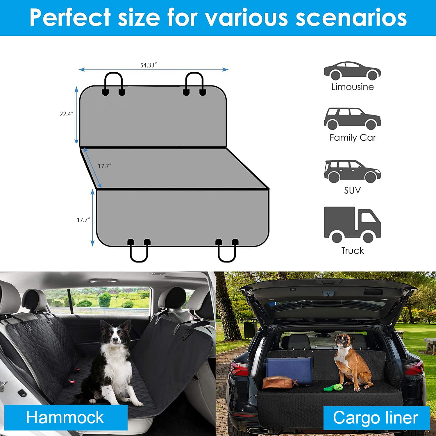 Waterproof & Scratch-Proof Pet Car Seat Cover - Non-Slip Dog Travel Hammock with Seat Anchors for Cars, Trucks & SUVs | Durable Back Seat Protector & Boot Liner | Perfect for Road Trips, Daily Commutes & Pet Adventures