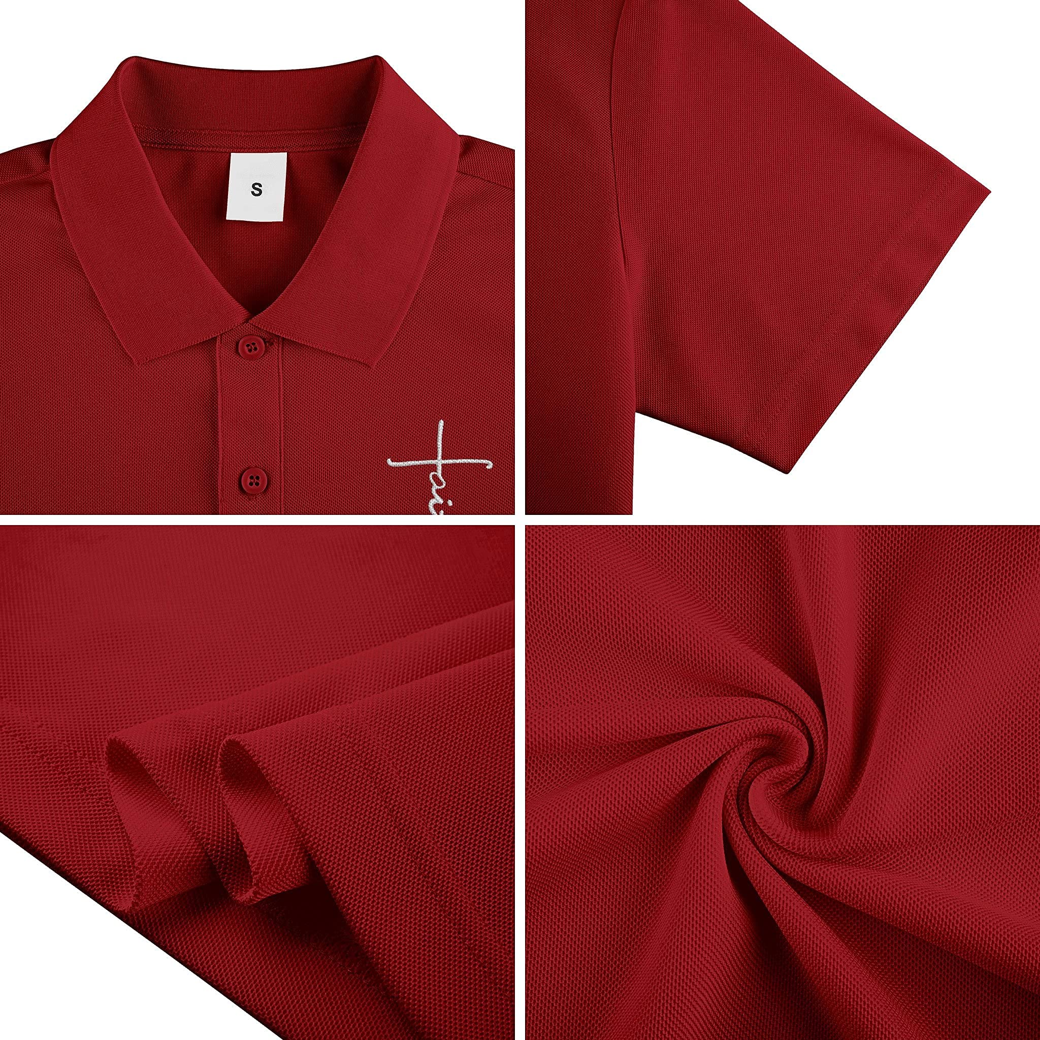 Faith Jesus Cross Embroidery Logo Men's Religious Polo T-Shirt - Short Sleeve Christian Apparel for Summer Wear - Church, Bible Study & Everyday Comfort
