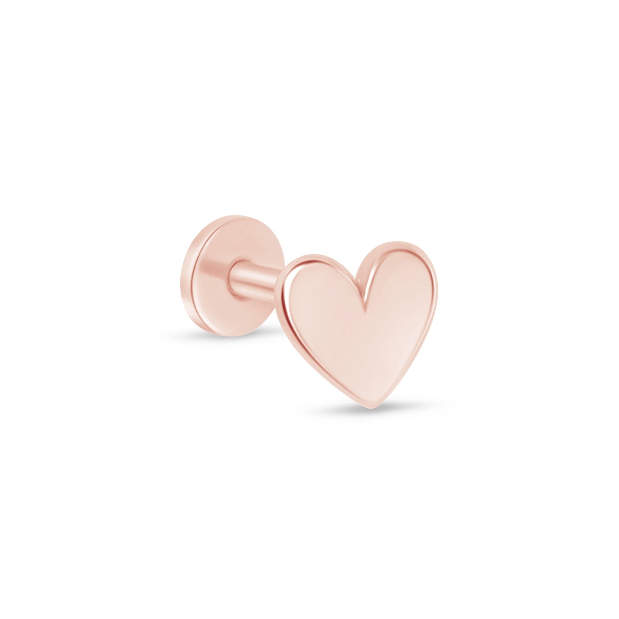 14K Rose Gold Minimalist Heart Stud Earrings - Dainty & Elegant Flat Back Earrings for Women - Perfect for Everyday Wear, Date Nights & Gifting