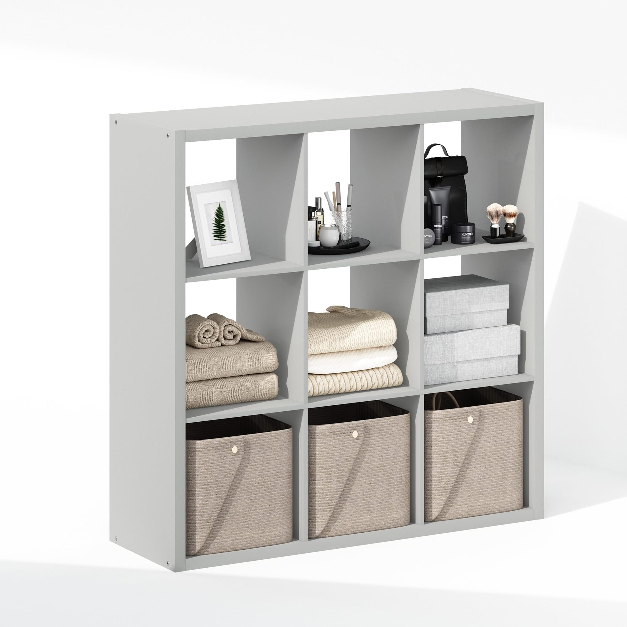 Furinno 9-Cube Open Back Storage Organizer Shelf - Multipurpose Closet & Clothing Organizer, White - Perfect for Bedroom, Closet, and Office Storage Solutions
