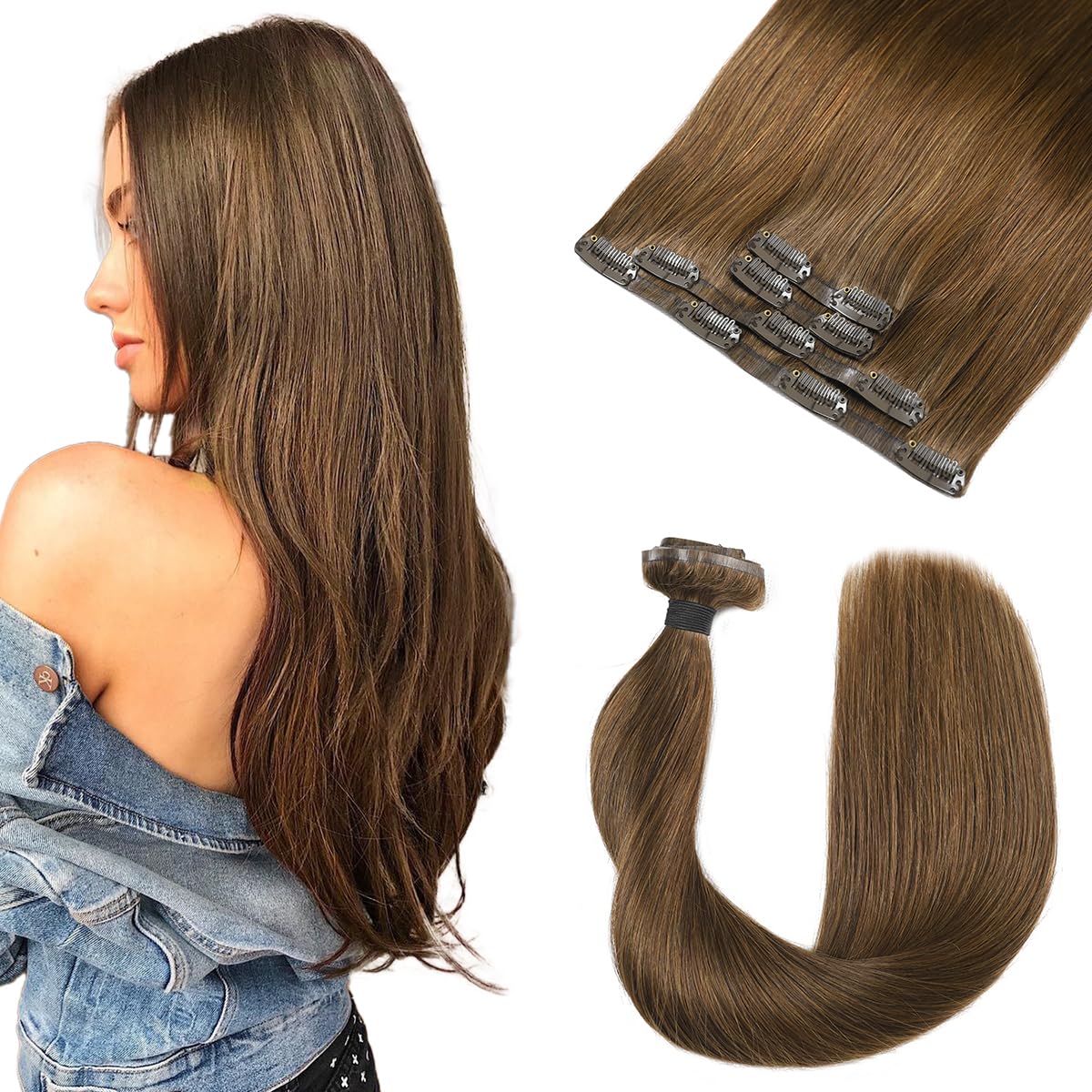 Premium 100% Human Hair Clip-In Extensions - Silky Straight Hair Extensions for Length & Volume | Perfect for Parties, Weddings & Everyday Styling