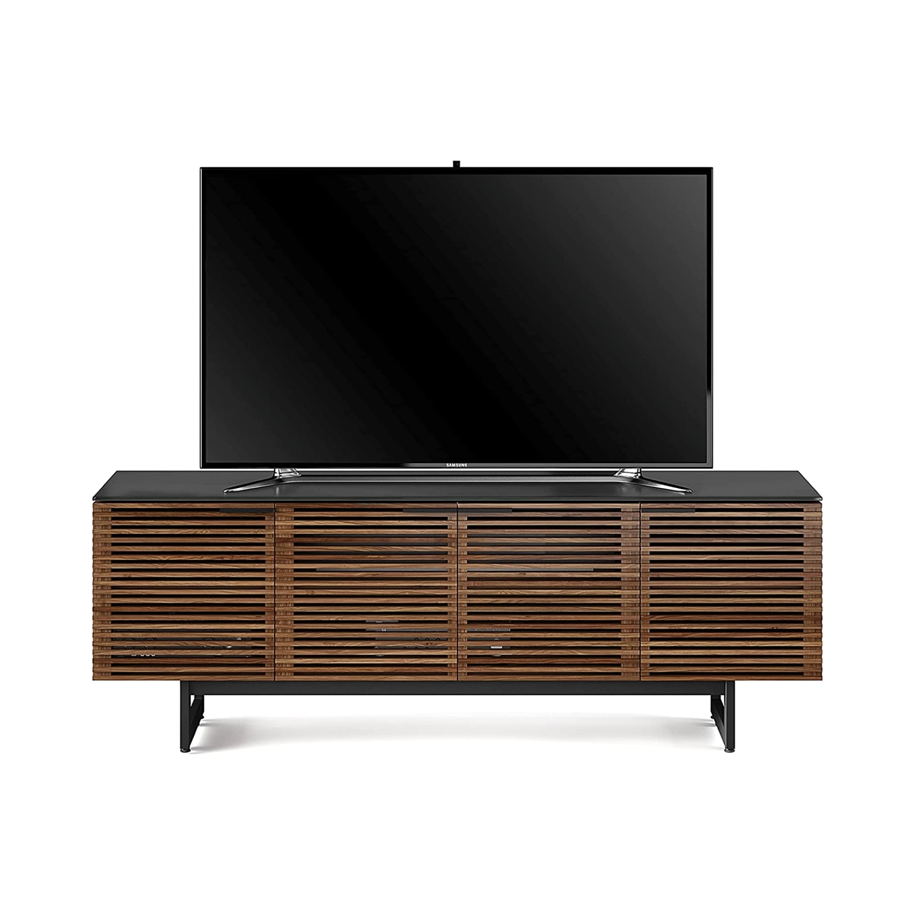 BDI 8179 Natural Walnut Quad Cabinet - Stylish TV Media Stand with 4 Storage Compartments | Perfect for Living Room, Home Theater & Entertainment Centers