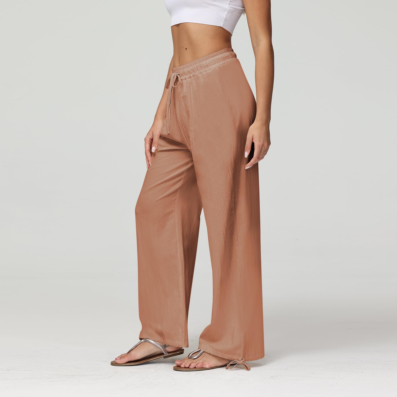 Women's Cotton Linen Summer Pants - Loose Drawstring Waist Palazzo Wide Leg Trousers with Pockets | Casual Comfort for Beach, Travel & Everyday Wear