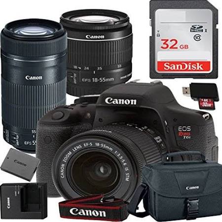 Canon EOS Rebel T6i/800D DSLR Camera with 18-135mm & EF 55-250mm Lenses + SanDisk 32GB Memory Card & Accessory Kit - Perfect for Travel Photography, Portrait Shoots & Vlogging
