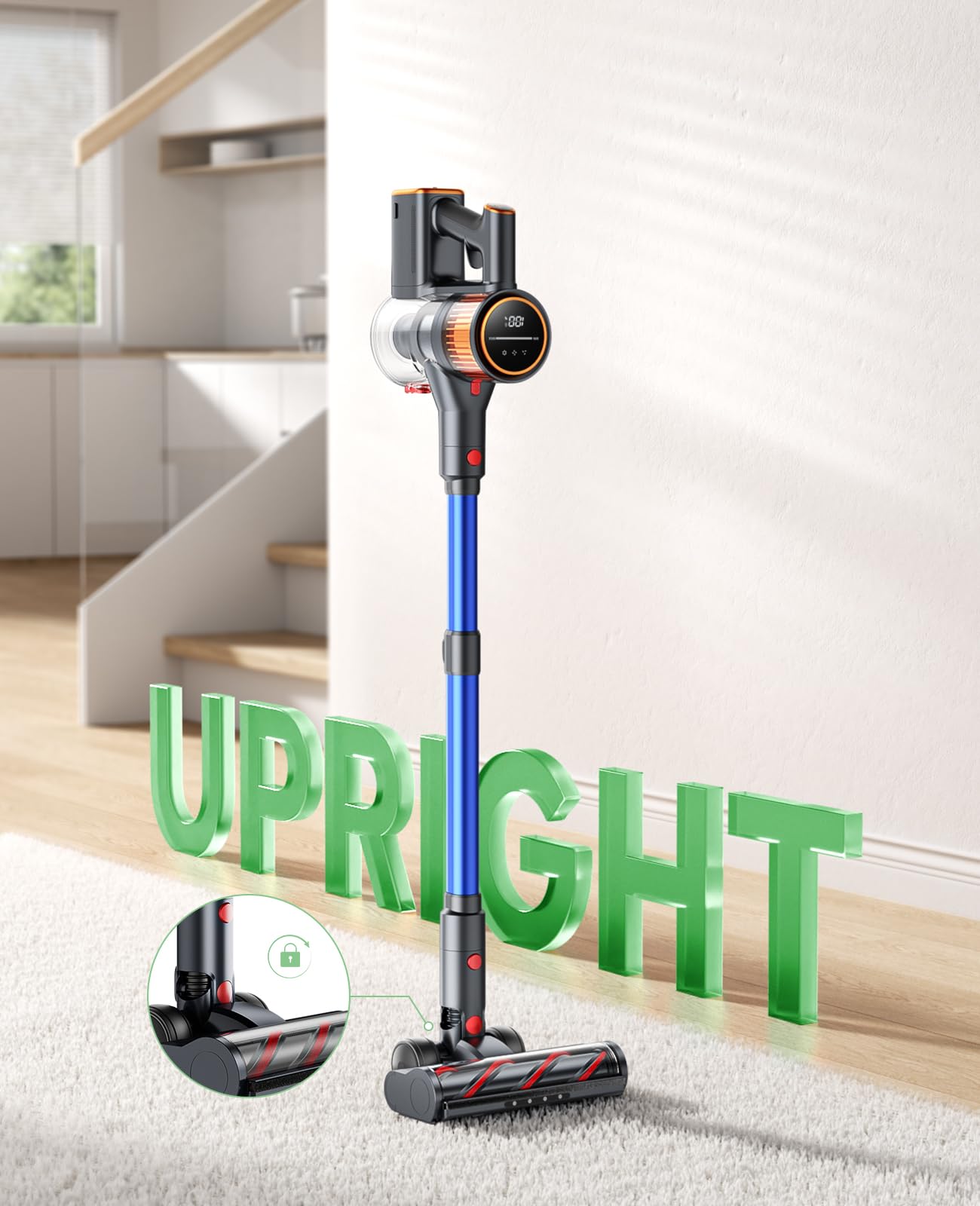 Powerful Cordless Vacuum Cleaner - 45Kpa 550W Stick Vacuum with 60 Min Runtime, Rechargeable & Wall Mountable - Ideal for Pet Hair, Carpets & Hardwood Floors (X9 Model) | Perfect for Quick Home Cleaning & Pet Owners