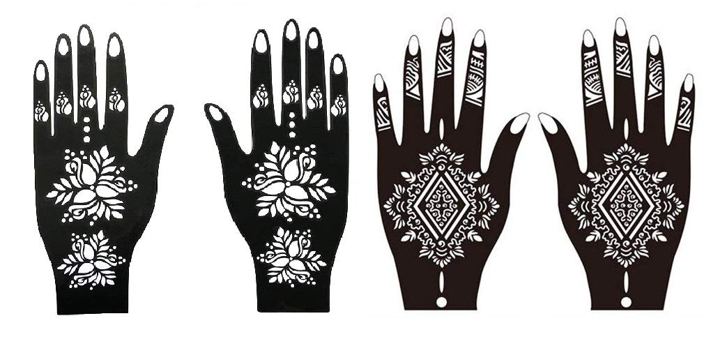 4 Pieces Indian Henna Tattoo Stencil Kit for Women & Girls - Hand, Finger & Body Art Temporary Tattoos - Perfect for Festivals, Weddings & DIY Body Painting