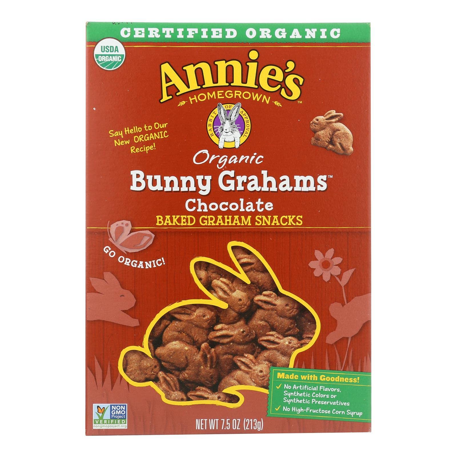 Annie's Homegrown Organic Bunny Grahams Chocolate Chip Snacks - 7.5 oz (Pack of 12) | Healthy Kids Snacks for Lunch Box, After School Treats & On-the-Go Munchies