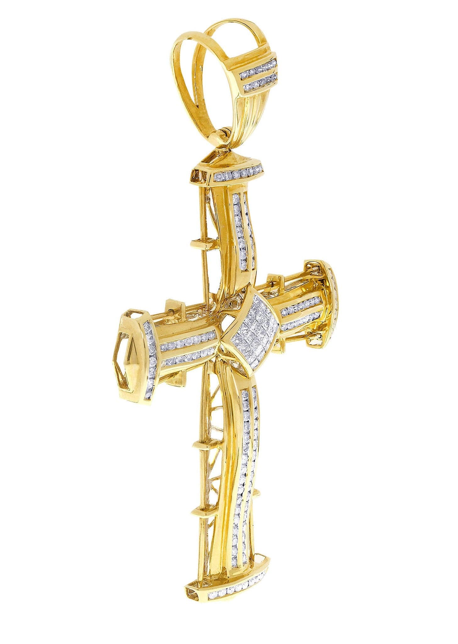 3.08 Carat Diamond Cross Pendant Necklace - 30.37 Grams Solid Gold Religious Jewelry for Women - Perfect for Baptism, First Communion & Special Occasions