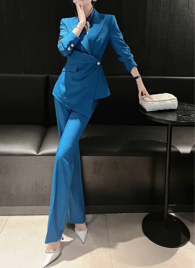 Stylish Women's Single Button Peak Lapel Blazer Suit Set (Jacket & Pants) - Perfect for Office Wear, Business Meetings & Formal Events