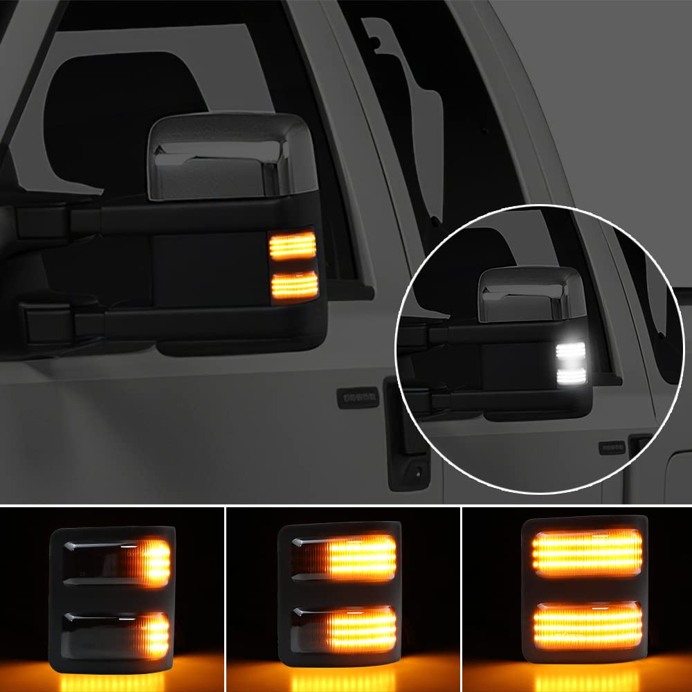 LED Side Mirror Marker Lights with Dynamic Switchback - Amber Turn Signal & White Running Lights for 2008-2016 Ford F250 F350 F450 F550 Super Duty - Perfect for Night Driving and Enhanced Vehicle Visibility