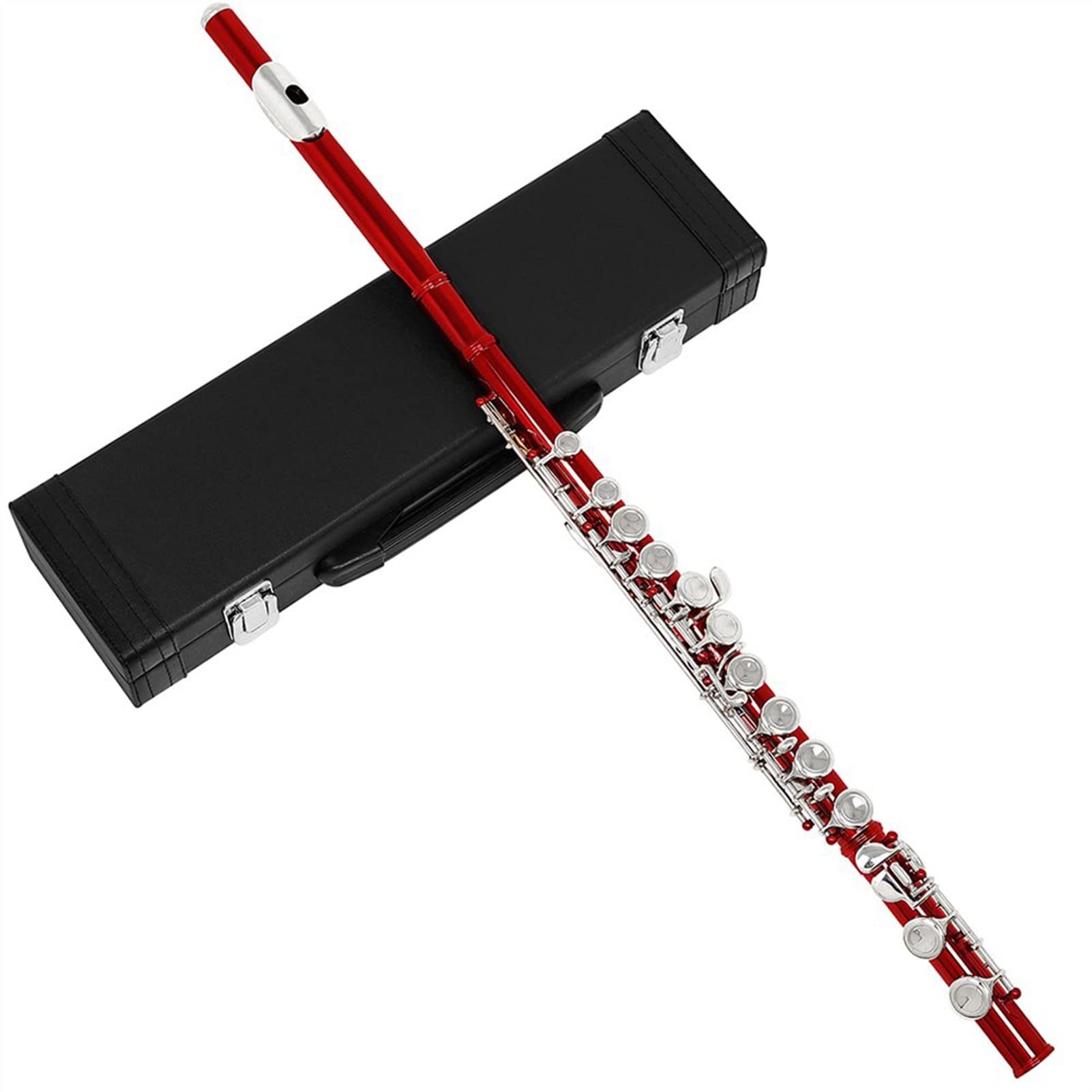 Professional 16-Hole Red C Key Flute with Silver-Nickel Keys - Concert Cupronickel Wind Instrument with Carrying Case - Perfect for Beginners, Students & Live Performances