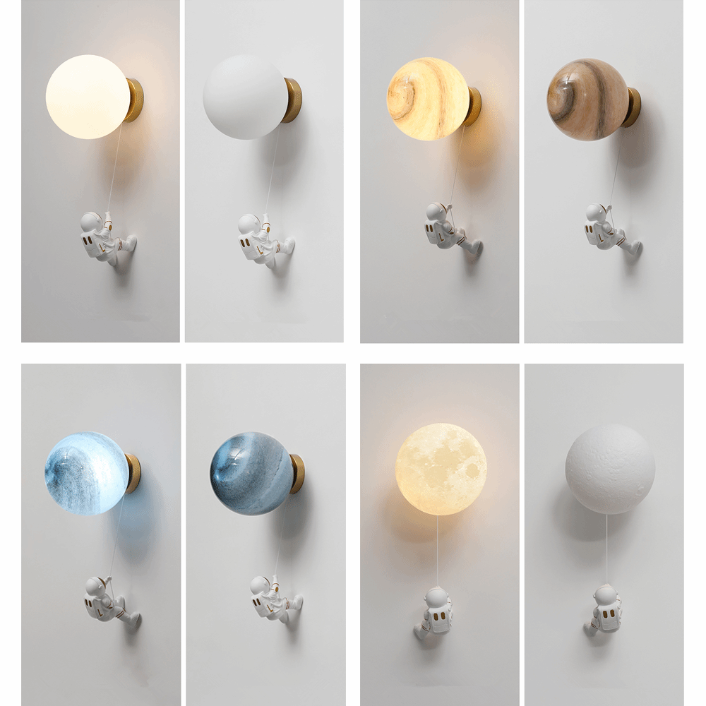 NASA Astronaut on Moon Wall Lamp - LED Night Light for Kids Room, Bedroom & Nursery - Space-Themed Decor for Boys & Girls