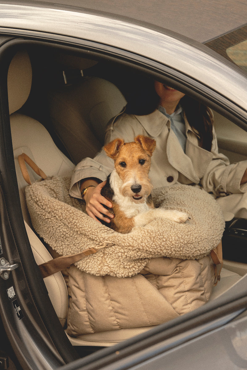 Premium Beige Dog Car Seat - Comfortable & Secure Pet Travel Carrier for Small to Medium Dogs - Perfect for Road Trips, Daily Commutes & Vet Visits