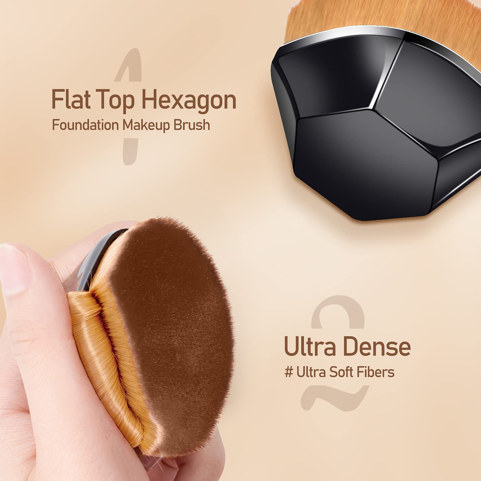 Flat Top Kabuki Foundation Brush - Hexagon Design for Liquid & Powder Makeup - Perfect for Flawless Blending (Black)