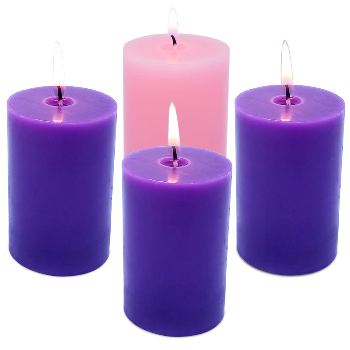2x3 Inch Advent Pillar Candles (4-Pack) - Unscented Dripless for Christmas & Weddings - Home Decor & Relaxation