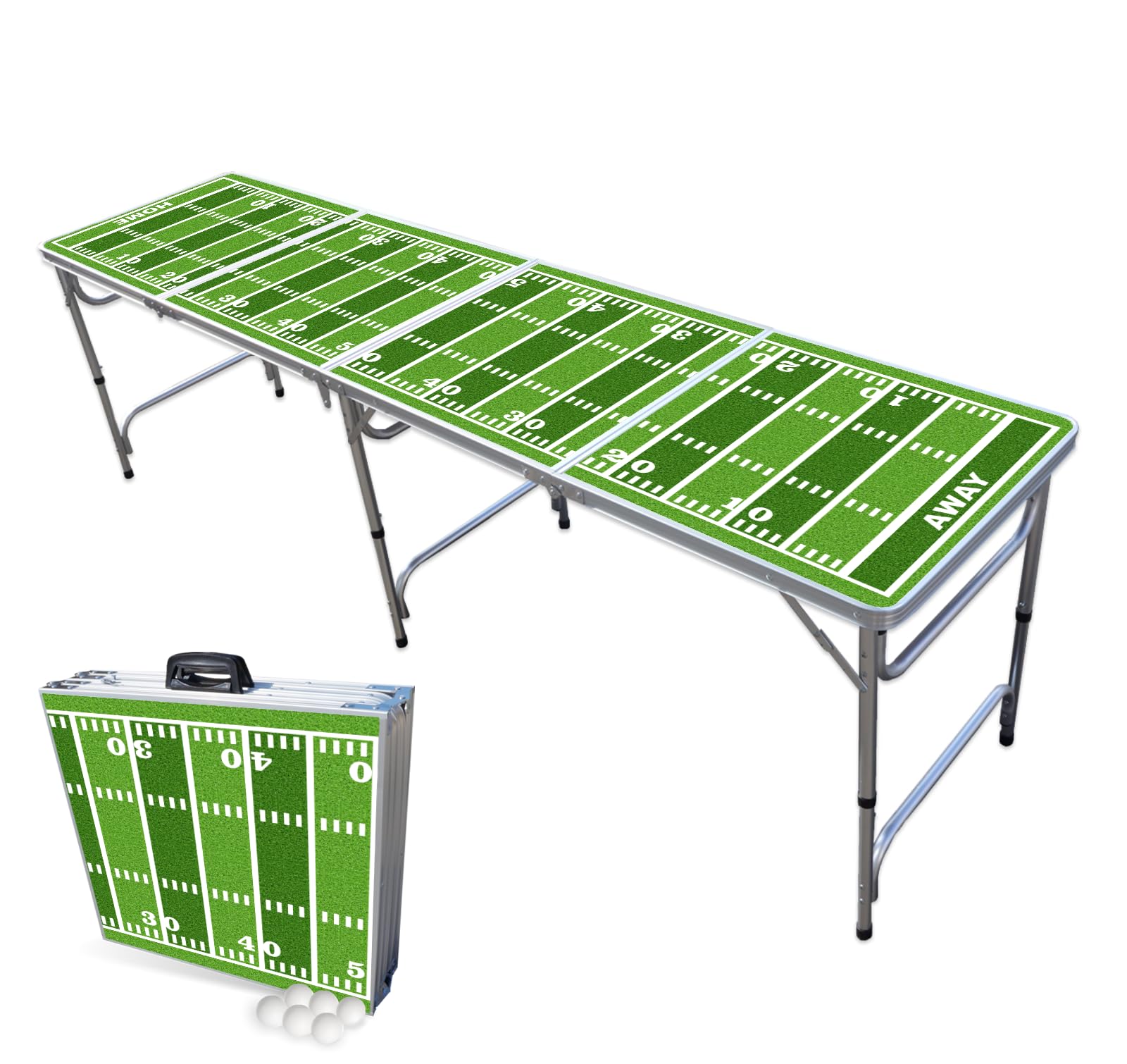 PARTYPONG 8-Foot Folding Beer Pong Table - Football Field Design | Portable Party Game Table for Outdoor & Indoor Events | Perfect for Tailgates, College Parties & Backyard Gatherings