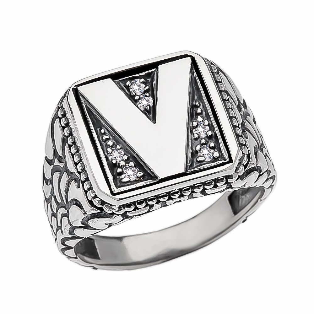 Sterling Silver Diamond Men's Initial Nugget Ring - Personalized Letter Ring for Men - Perfect for Gifts, Engagements, Anniversaries & Everyday Wear