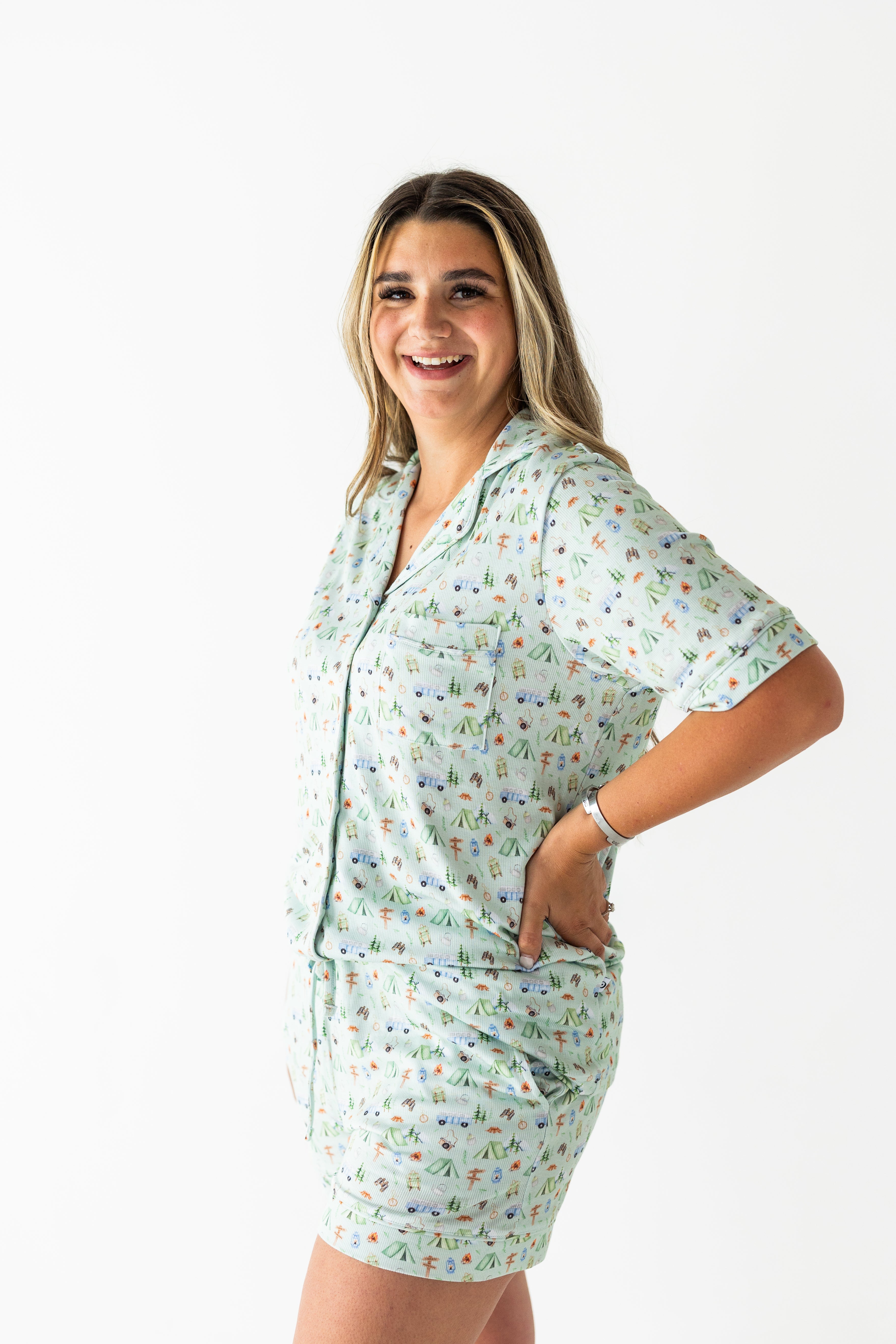 Camp Wildwoven Ribbed Women's Relaxed Short Sleeve Pajama Set - Soft & Comfortable Sleepwear for Lounge & Nighttime Relaxation
