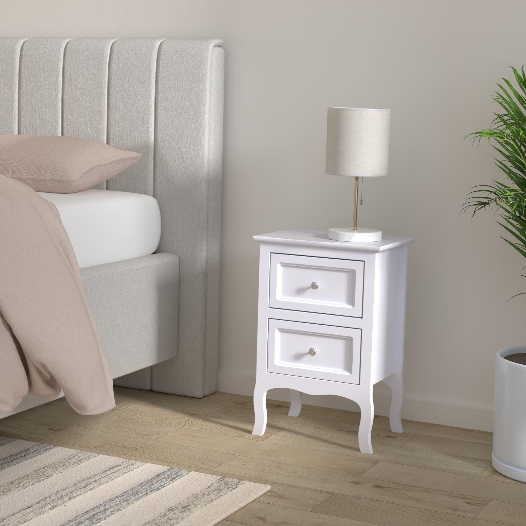 2-Piece Country Nightstand Set - White Wooden Side Table with 2 Drawers & Two-Tier Storage - End Table for Bedroom, Living Room & Hallway - Perfect for Small Spaces & Home Decor