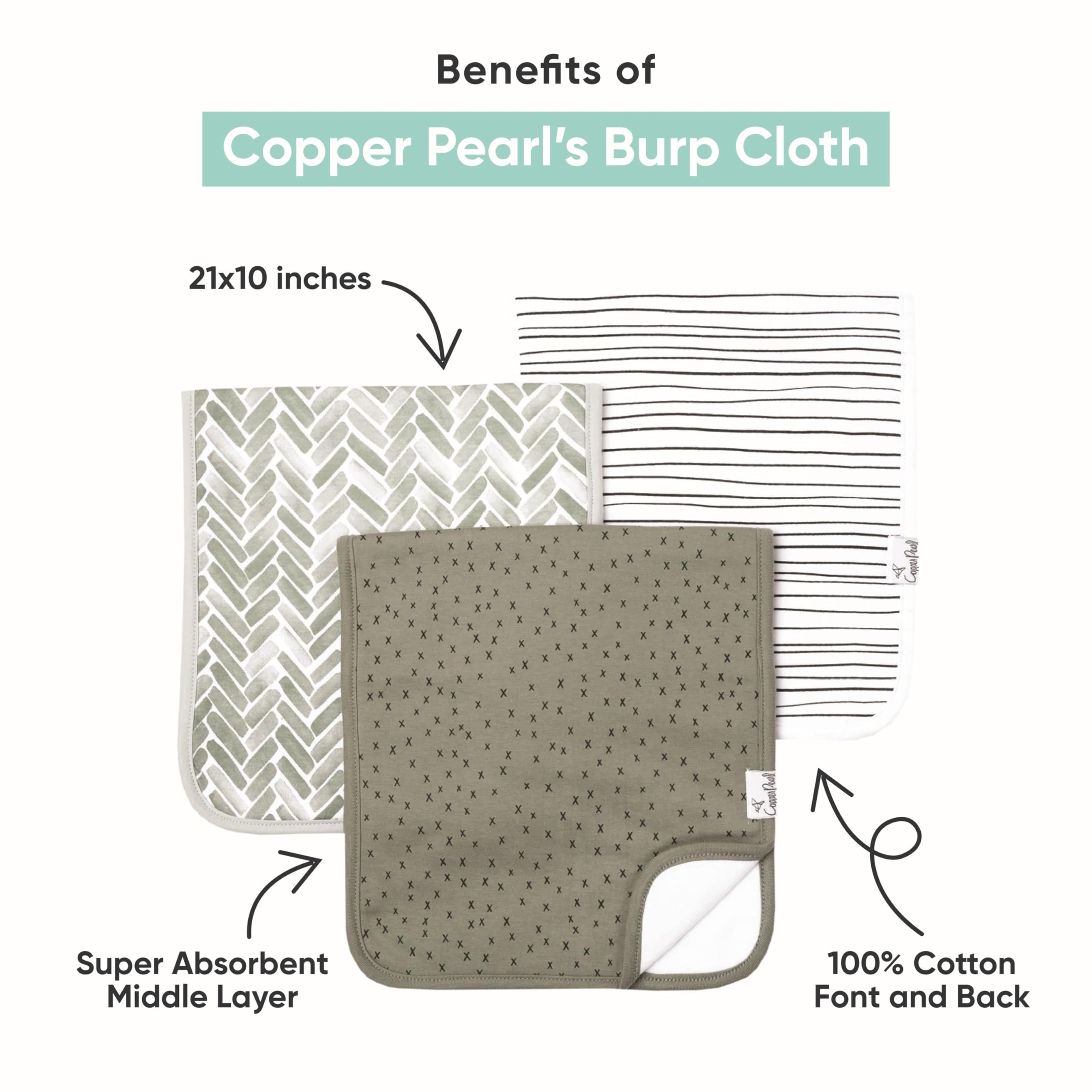 Premium Baby Burp Cloths 3-Pack - Extra Soft Cotton Spit Up Rags for Newborns, 3-Layer Absorbent Design, 21