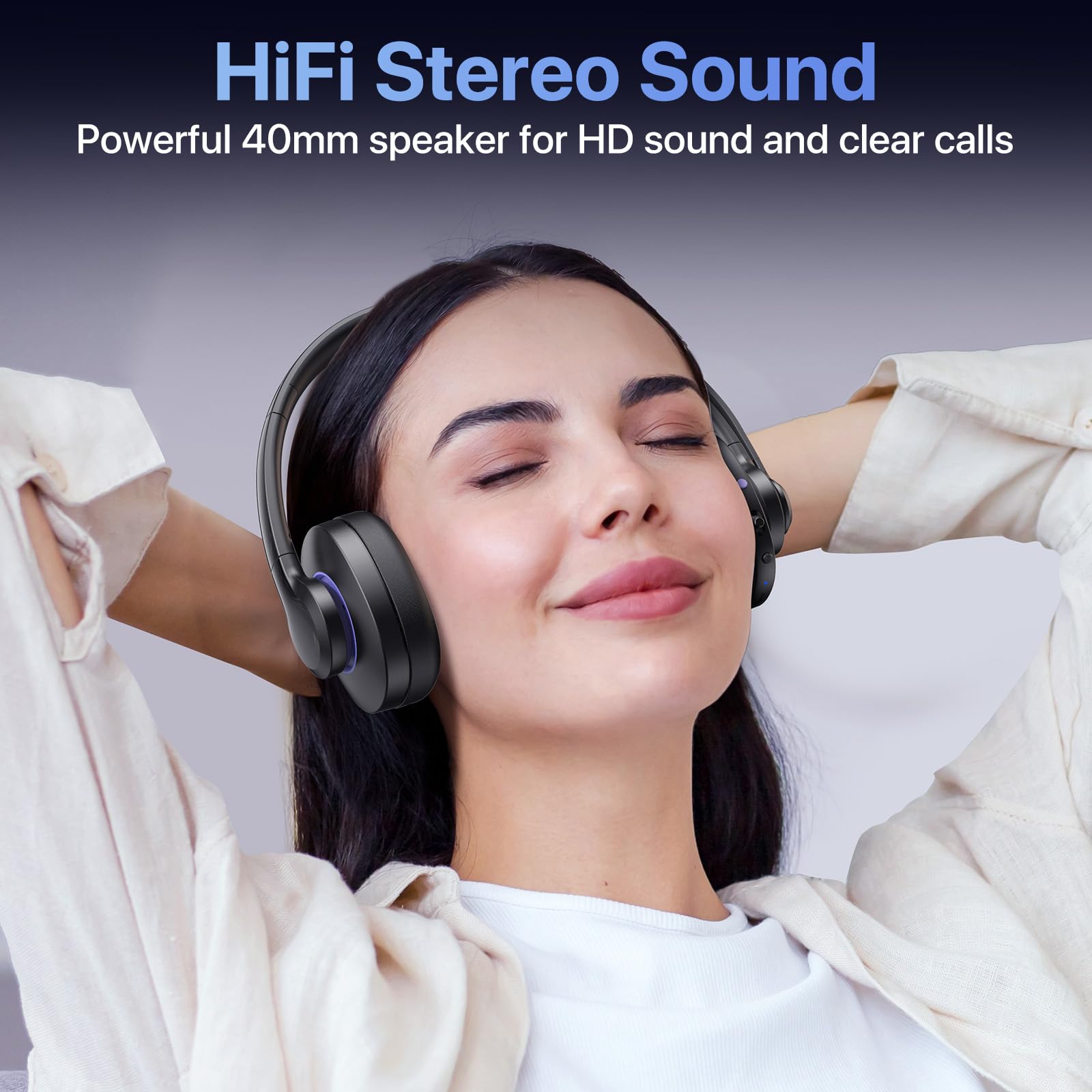 Necode Bluetooth Headset Wireless Headphones with Noise Cancelling Microphone & Mic Mute, 55Hrs Battery Life Bluetooth 5.3 Over-Ear Headset for Phone, Laptop, Computer - Perfect for Office, Gaming, and Online Meetings