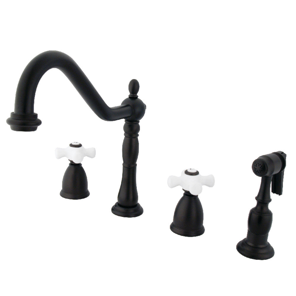 Kingston Brass KB1793PXBS Widespread Kitchen Faucet - High Arc Pull-Down Sprayer, Oil Rubbed Bronze Finish for Modern Farmhouse & Rustic Kitchens