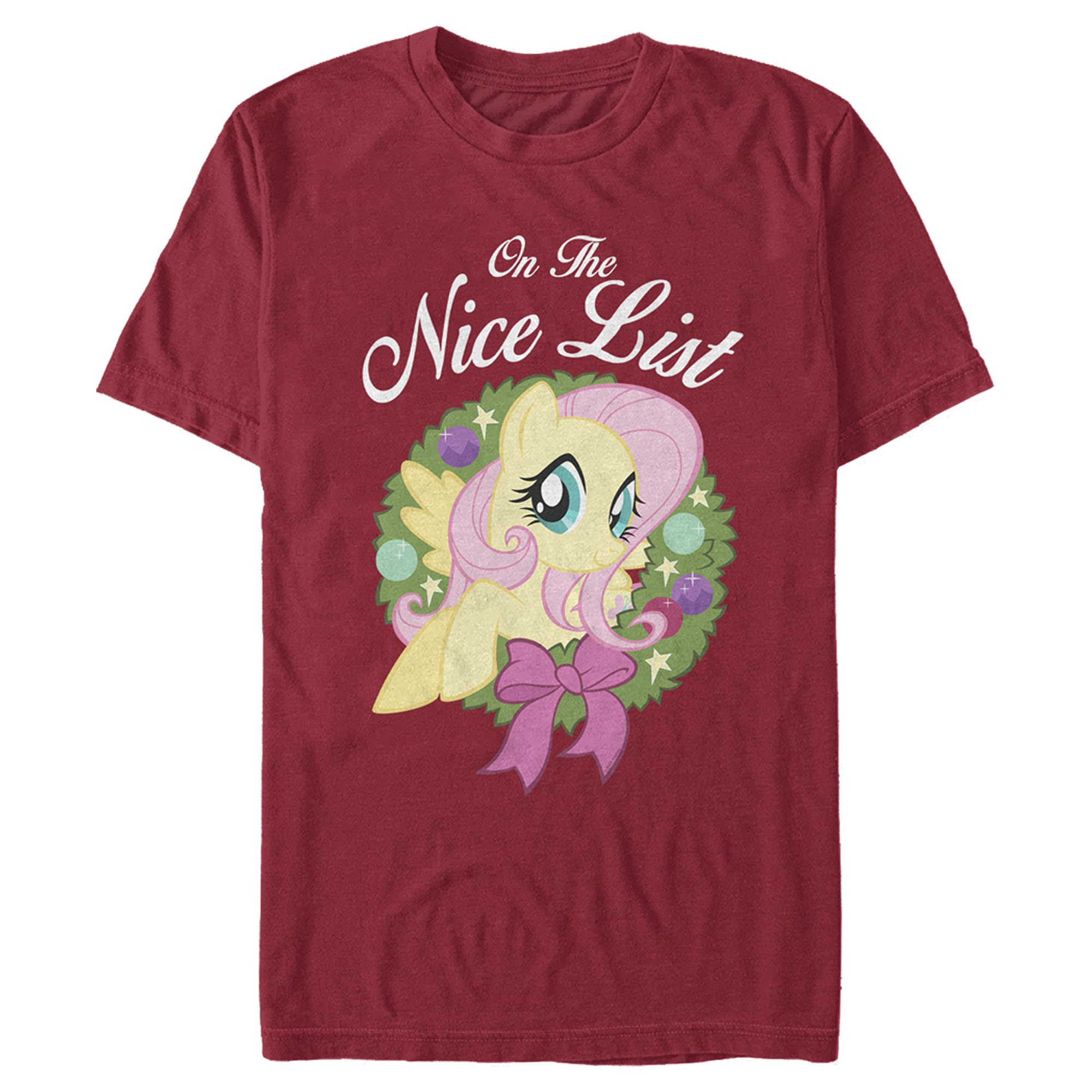 Men's My Little Pony Christmas Fluttershy Nice List Graphic T-Shirt - Funny Holiday Gift for Fans & Festive Party Wear