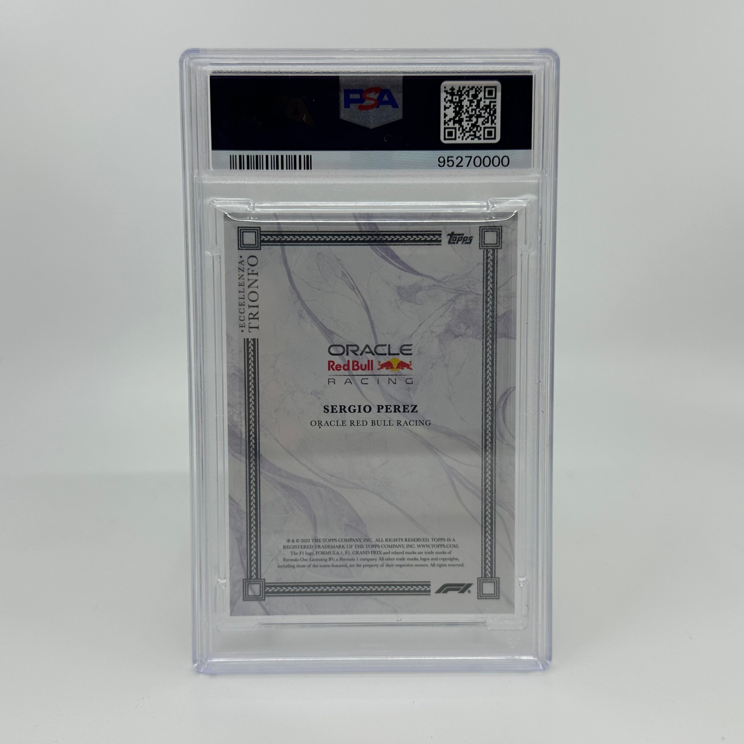 2023 Eccellenza Trionfo Sergio Perez Purple PSA 10 Graded Card - Perfect for Collectors, Sports Memorabilia Displays, and Formula 1 Fan Gifts