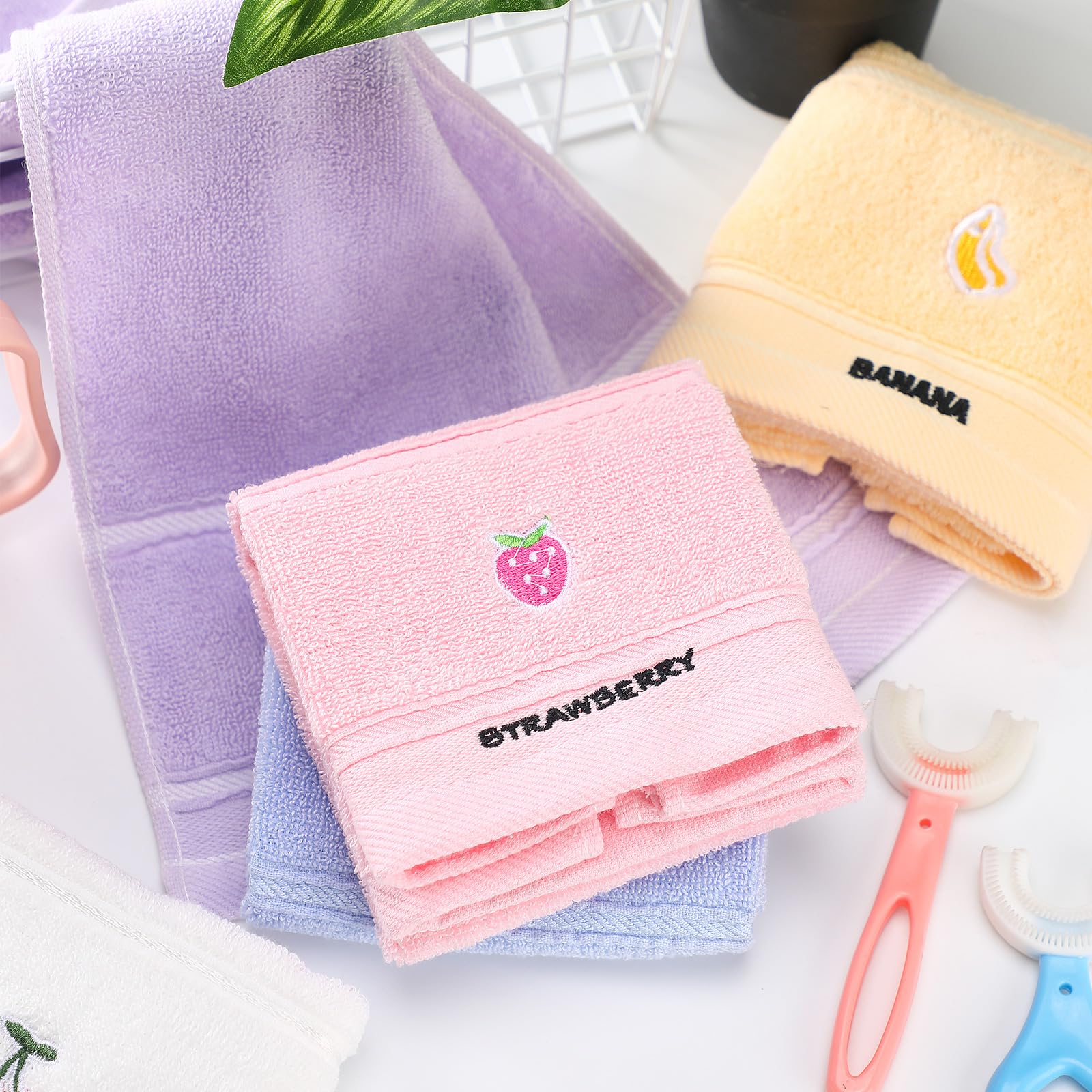 Geyoga 6-Piece Soft Absorbent Cotton Embroidery Hand Towels Set - Pastel Fruit & Animal Designs for Kitchen, Bathroom, Dish & Body Use - Perfect Christmas Home Decor Gift