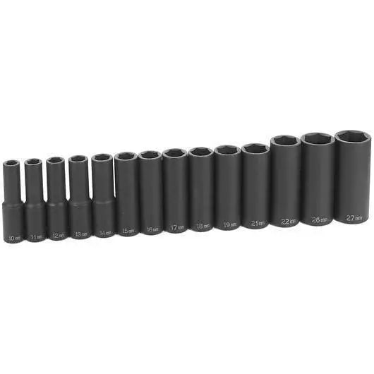 1/2 in Drive Deep Metric Socket Set - 14 Piece Set for Automotive & Mechanical Repairs | Durable Chrome Vanadium Steel | Perfect for DIY & Professional Use