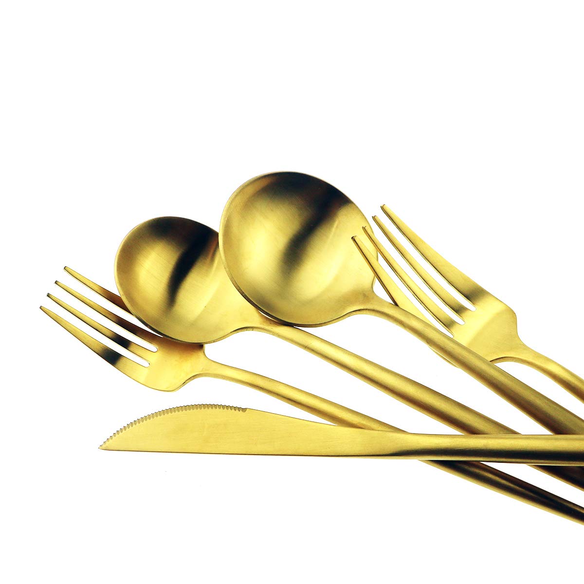Premium 20-Piece Gold Flatware Set - 18/10 Stainless Steel Luxury Tableware with Matte Finish (Forks, Spoons, Knives) - Elegant Dinnerware for 4 - Perfect for Home Dining, Camping & Travel Cutlery Set