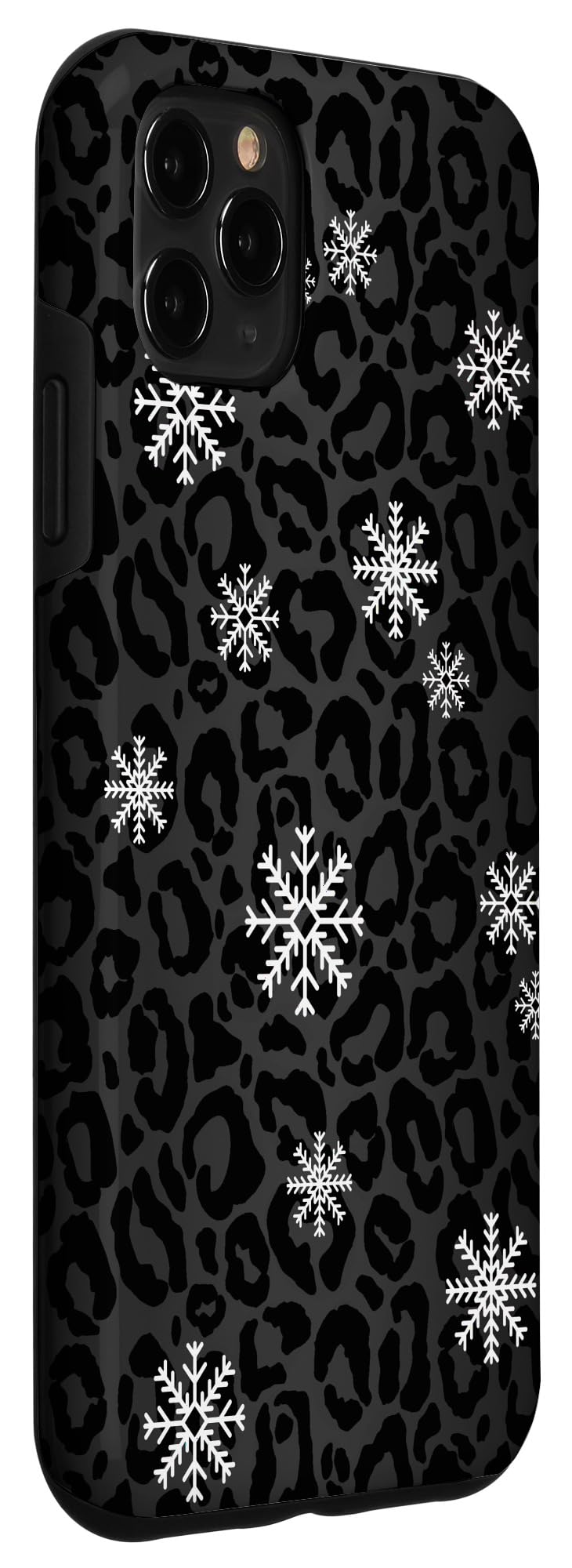 iPhone 11 Pro Max Case - Snowflake & Cheetah Print Christmas Design - Durable Black Leopard Skin Phone Cover for Holiday Gifts & Winter Protection