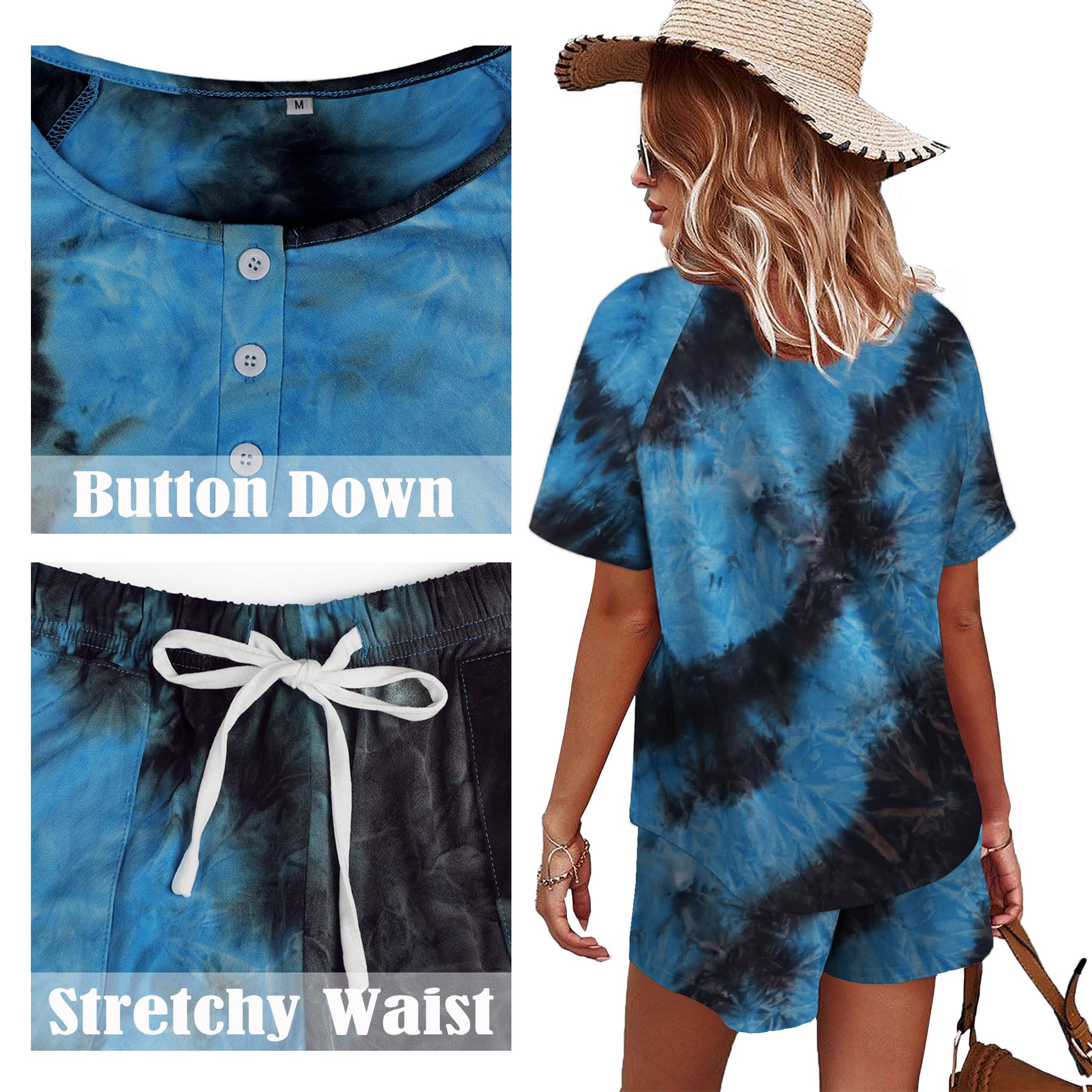WIHOLL Women's 2-Piece Lounge Set - Button Down Top & Shorts with Pockets | Soft Casual Outfit for Home, Travel & Relaxation