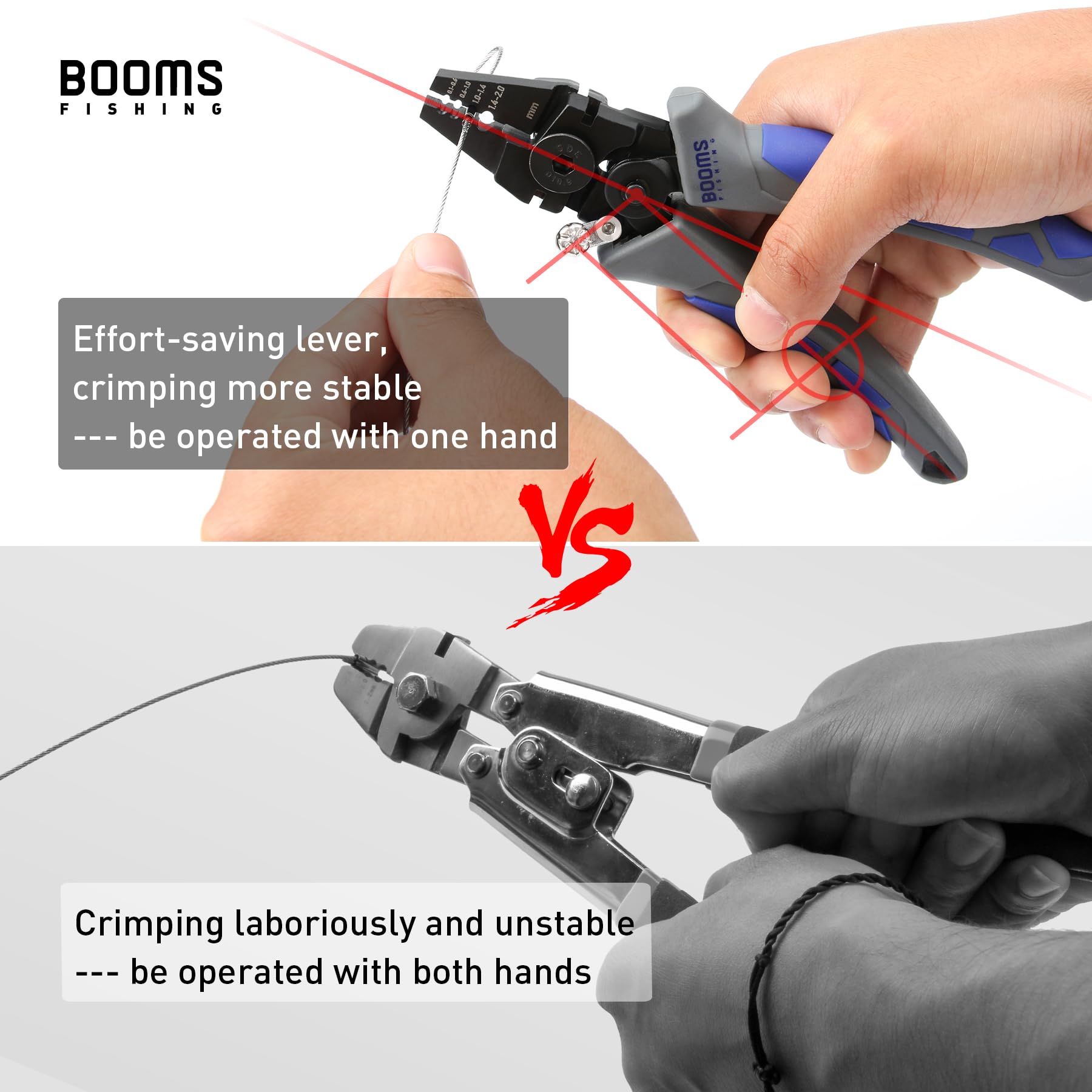 Booms Fishing CP4 Crimping Tool with Cutter - High Carbon Steel Plier for Wire Rope Leaders - Perfect for Saltwater Fishing