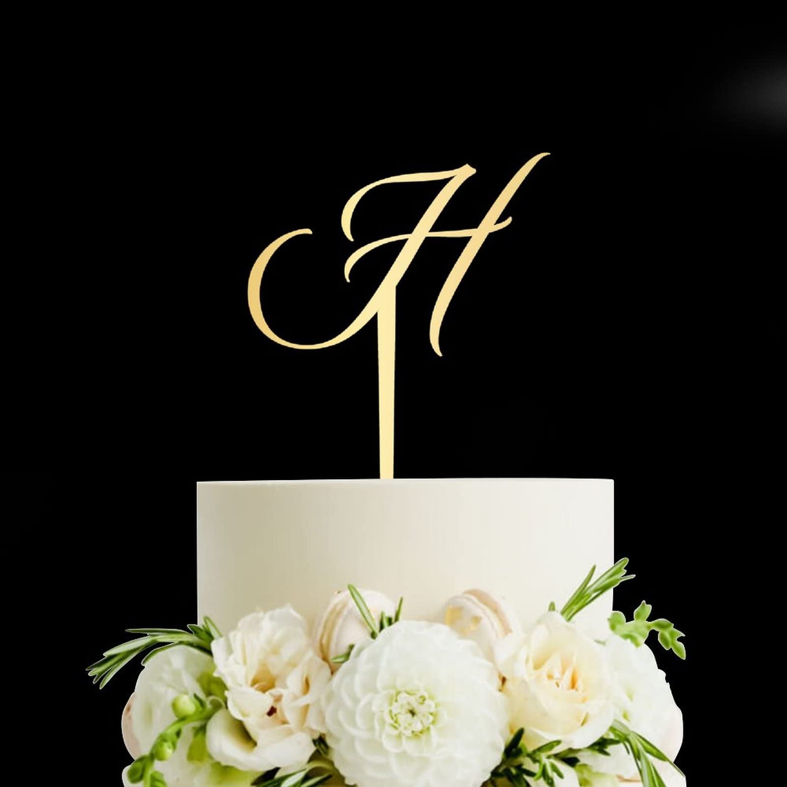 Personalized Acrylic Glitter Gold Letter H Cake Topper - Rustic Wedding, Anniversary, Engagement Party Decor - Custom Initials for Cakes, Cupcakes & Desserts - Perfect for Celebrations & Special Occasions