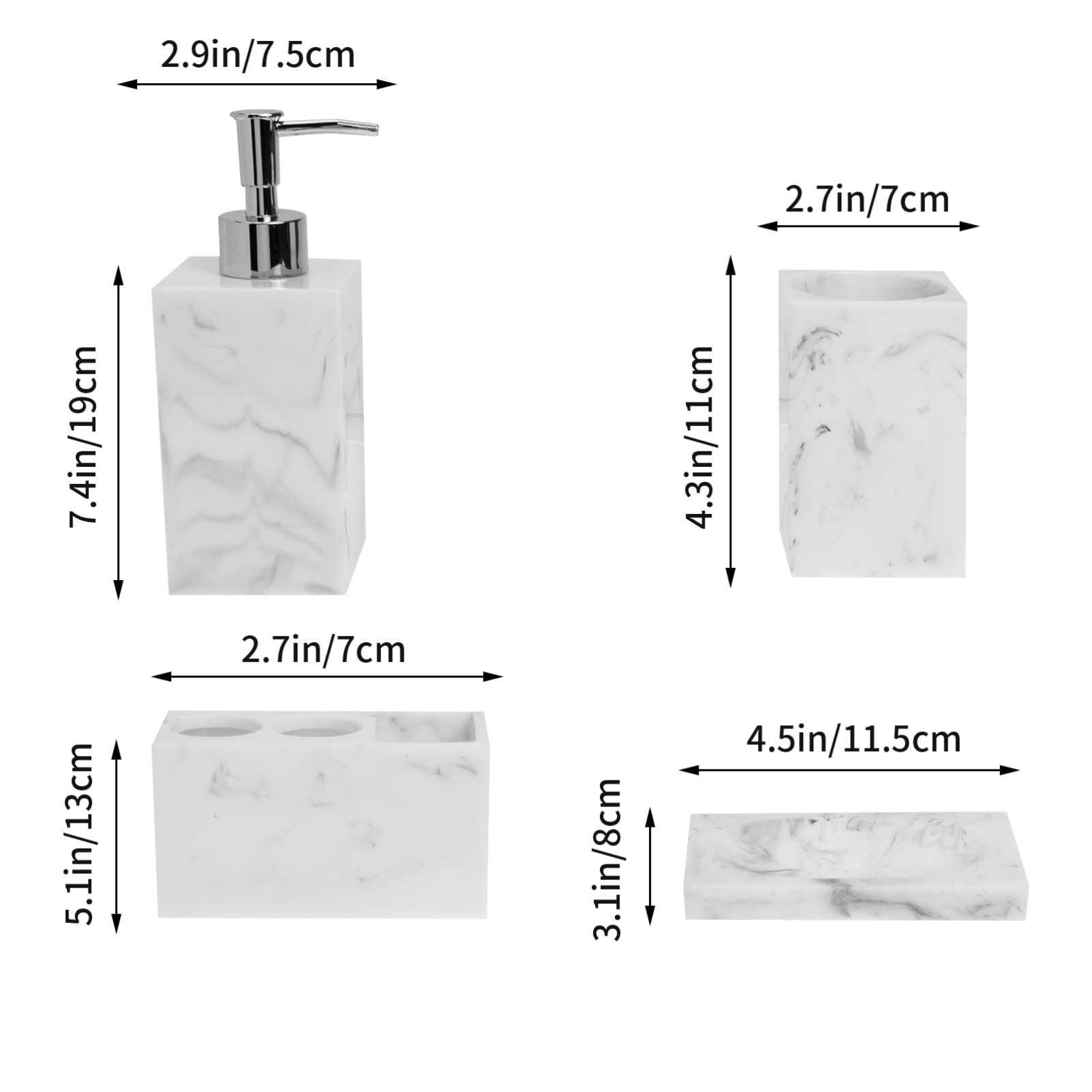 Premium Marble Bathroom Toiletry Set - 6-Piece Luxury Lotion Bottle, Toothbrush Holder & Storage Cup | Modern Bathroom Accessories for Spa, Hotel & Home Decor