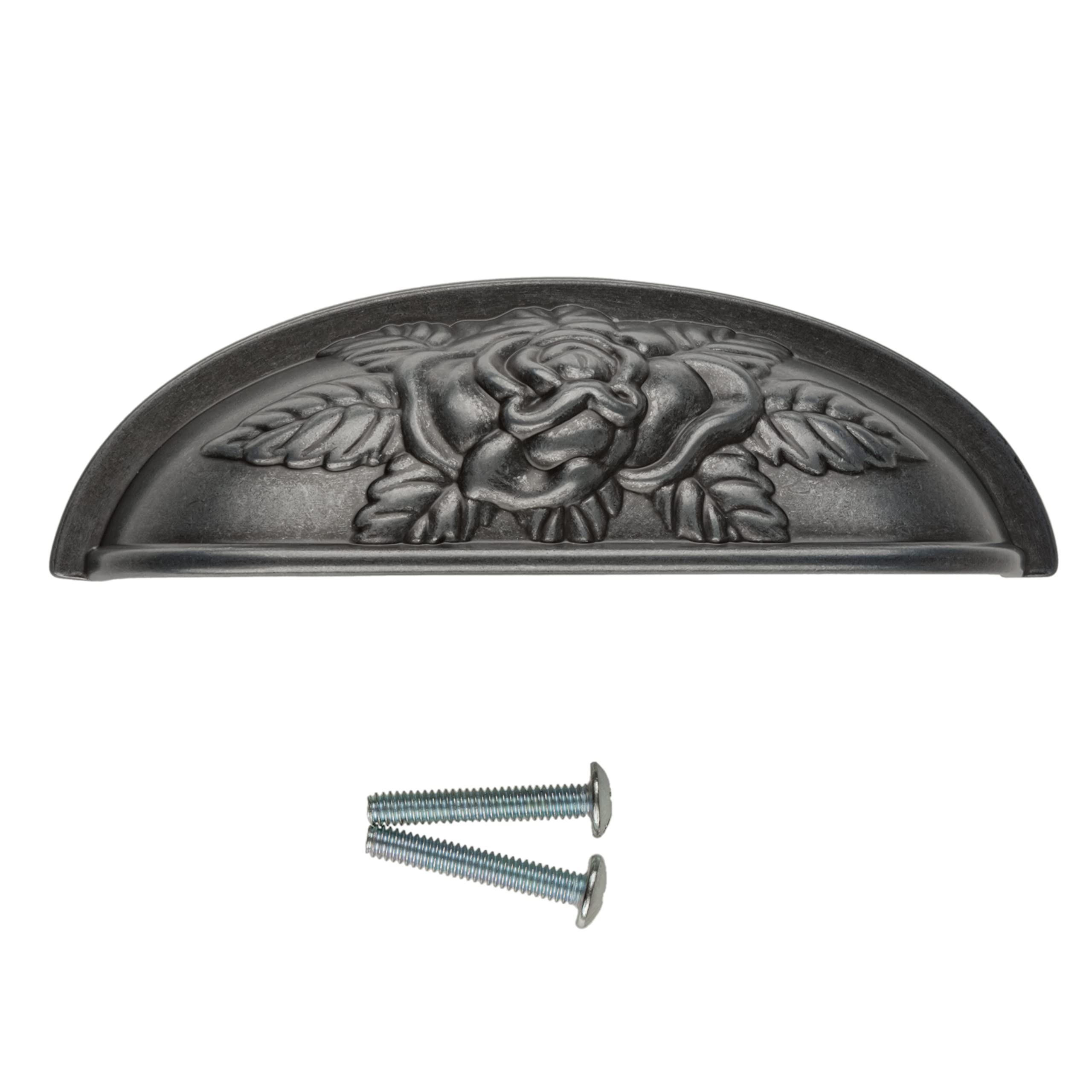 Antique Pewter Drawer Cup Pull - Old Rose Pattern | 3 3/4