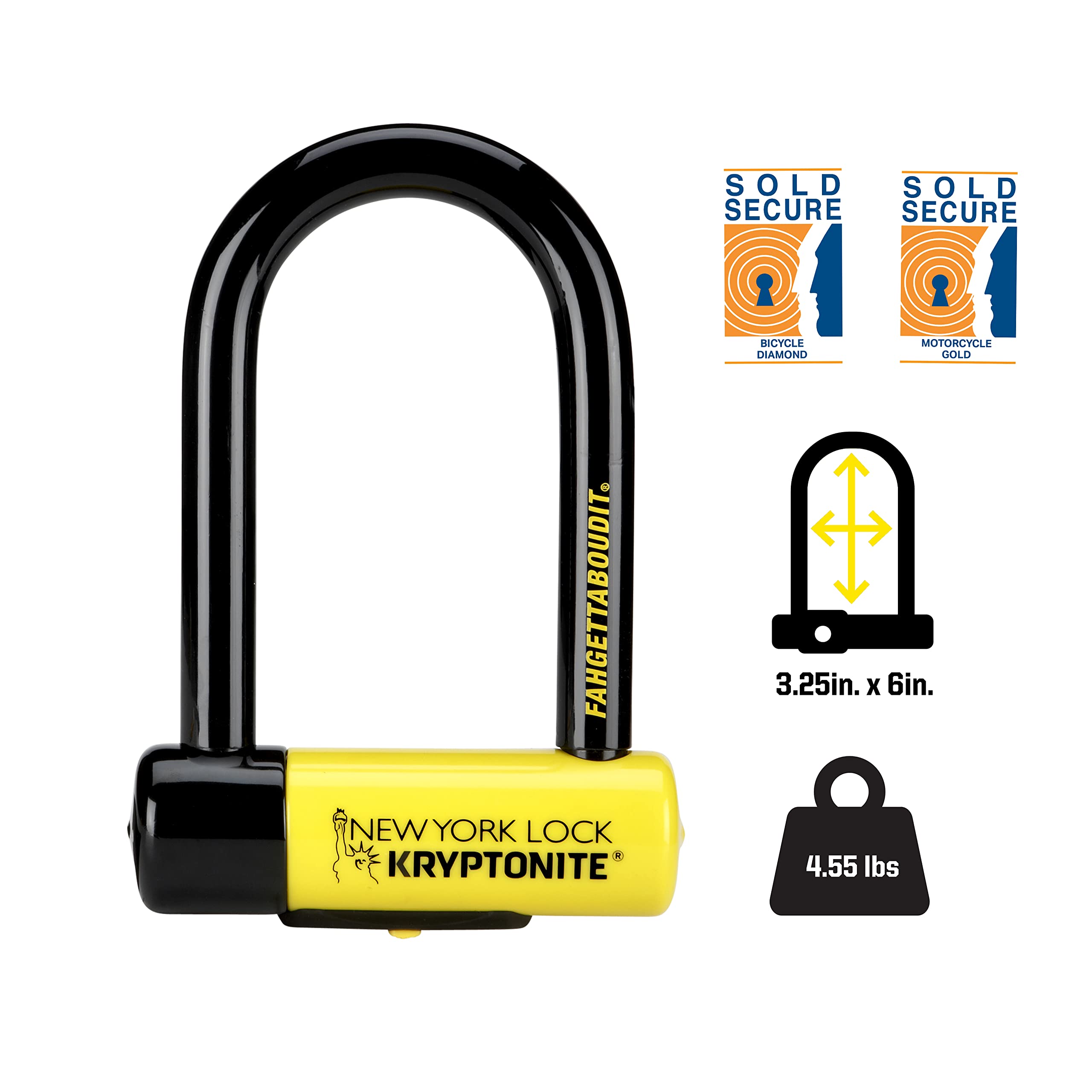 Kryptonite New-U New York Fahgettaboudit Mini Heavy Duty Bicycle U Lock - Ultimate Bike Security for Urban Commuting & Theft Protection